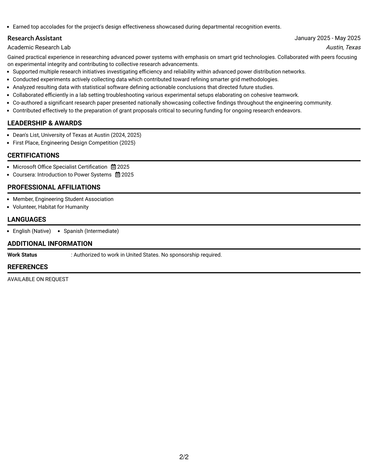 Resume Example Page 2