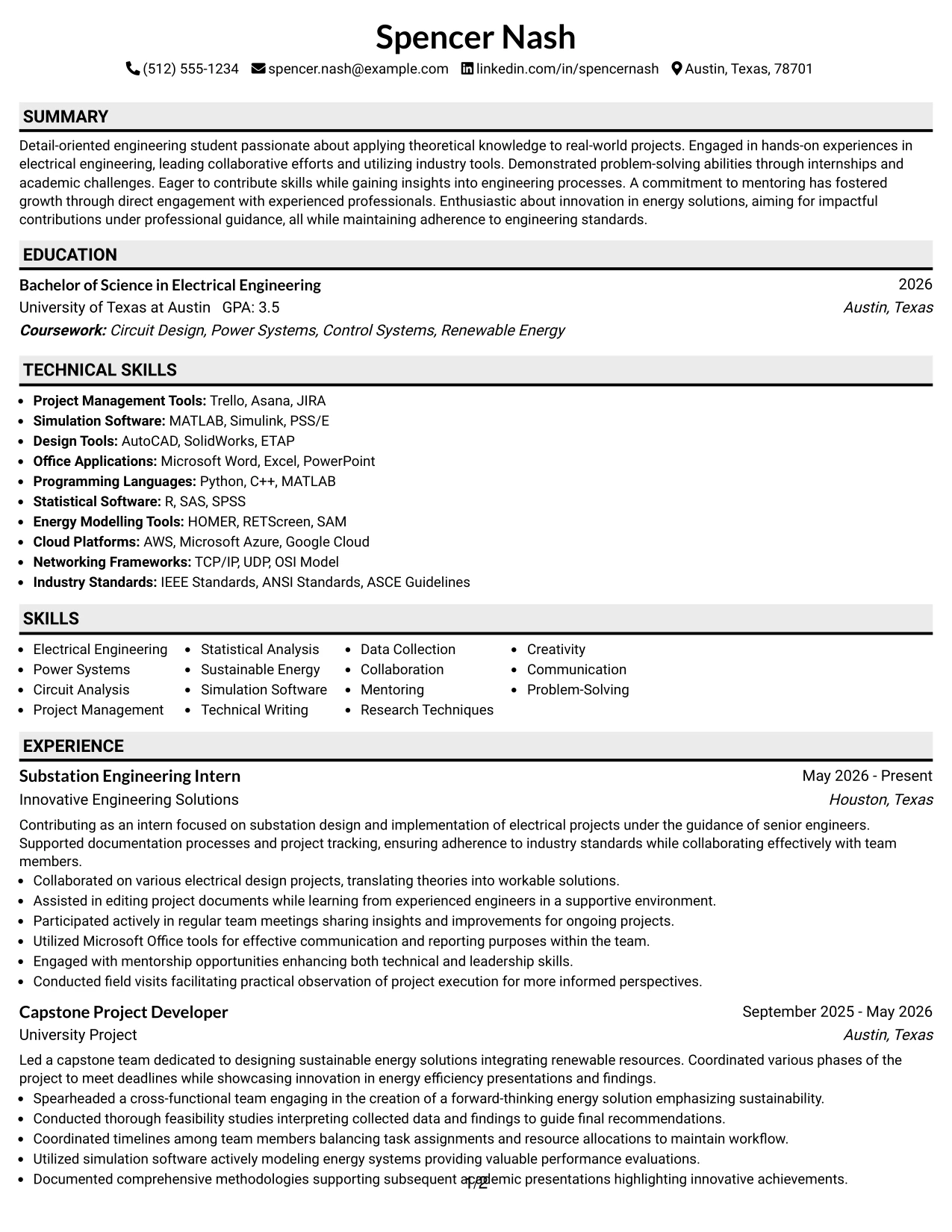 Resume Example Page 1