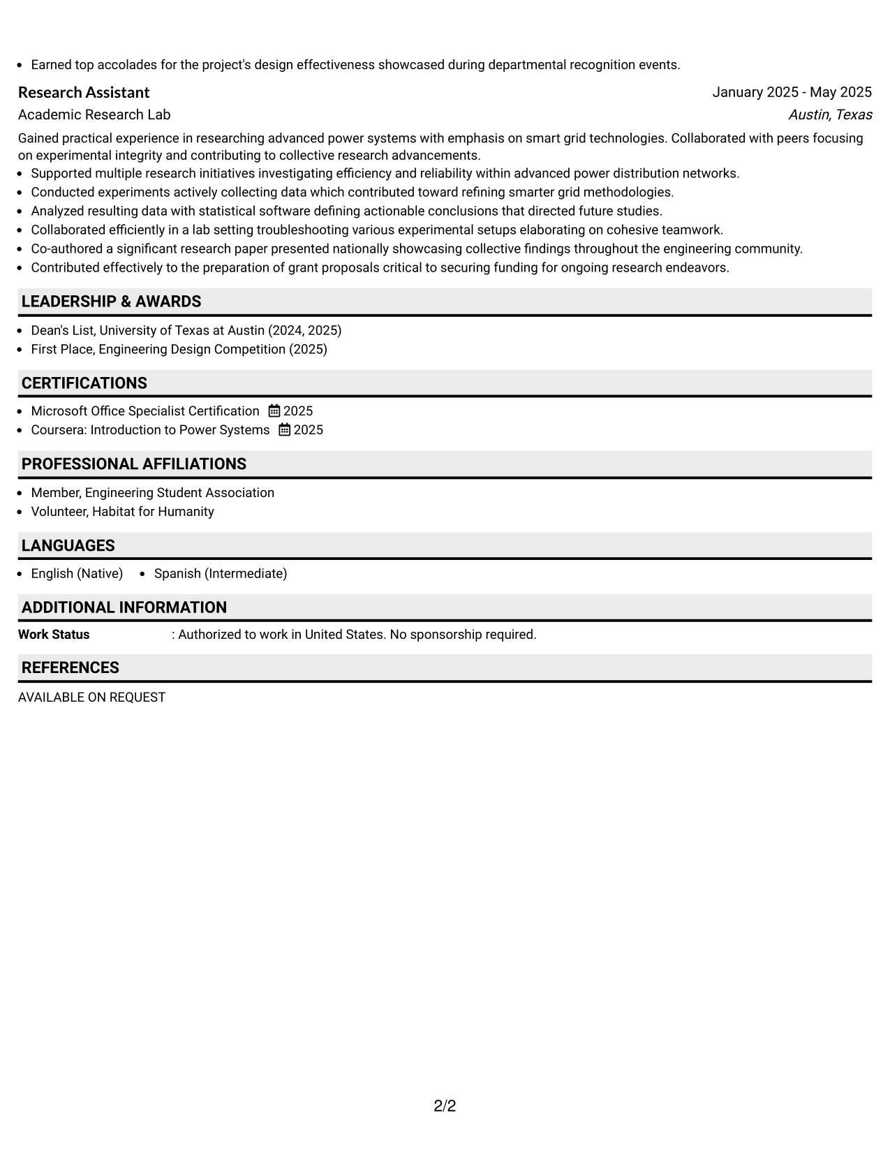 Resume Example Page 2