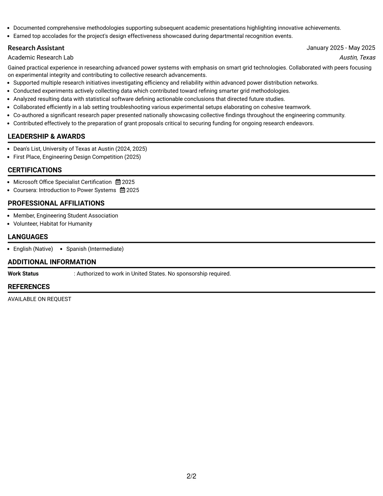 Resume Example Page 2