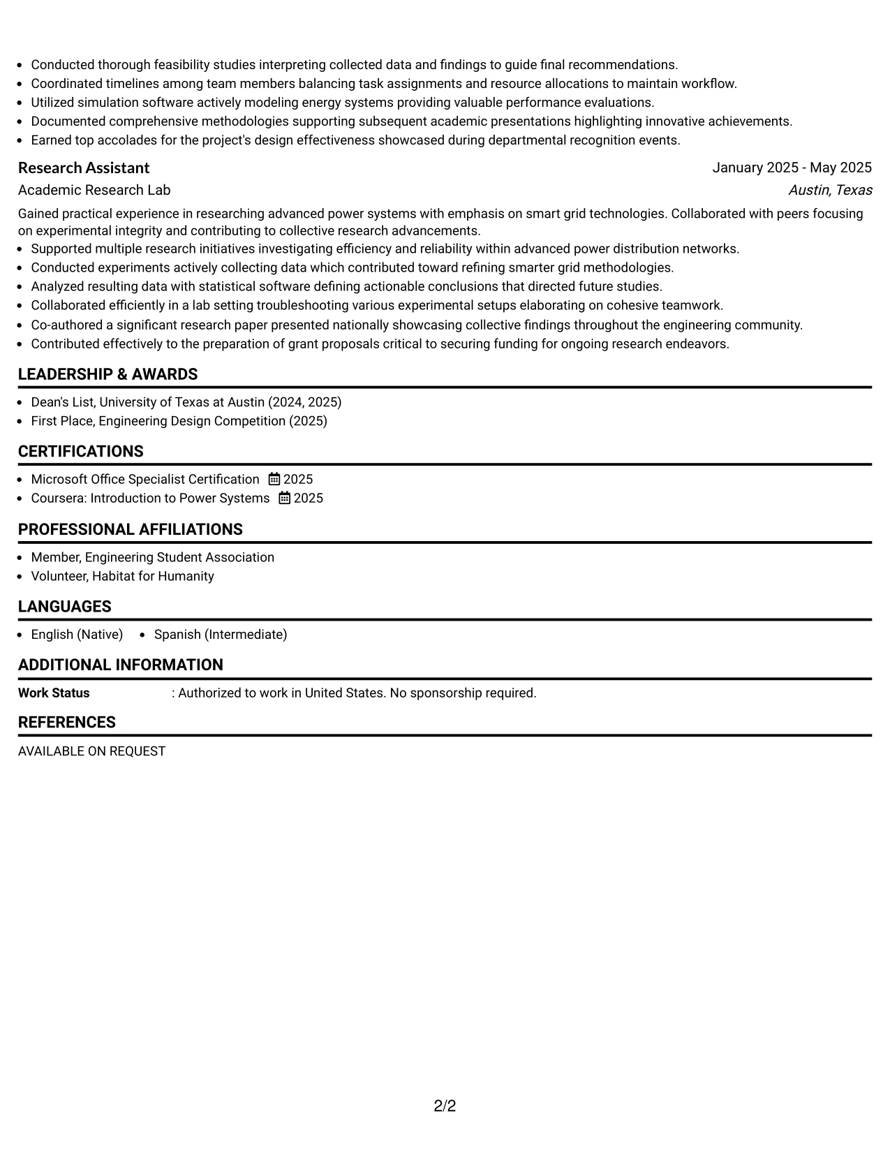 Resume Example Page 2