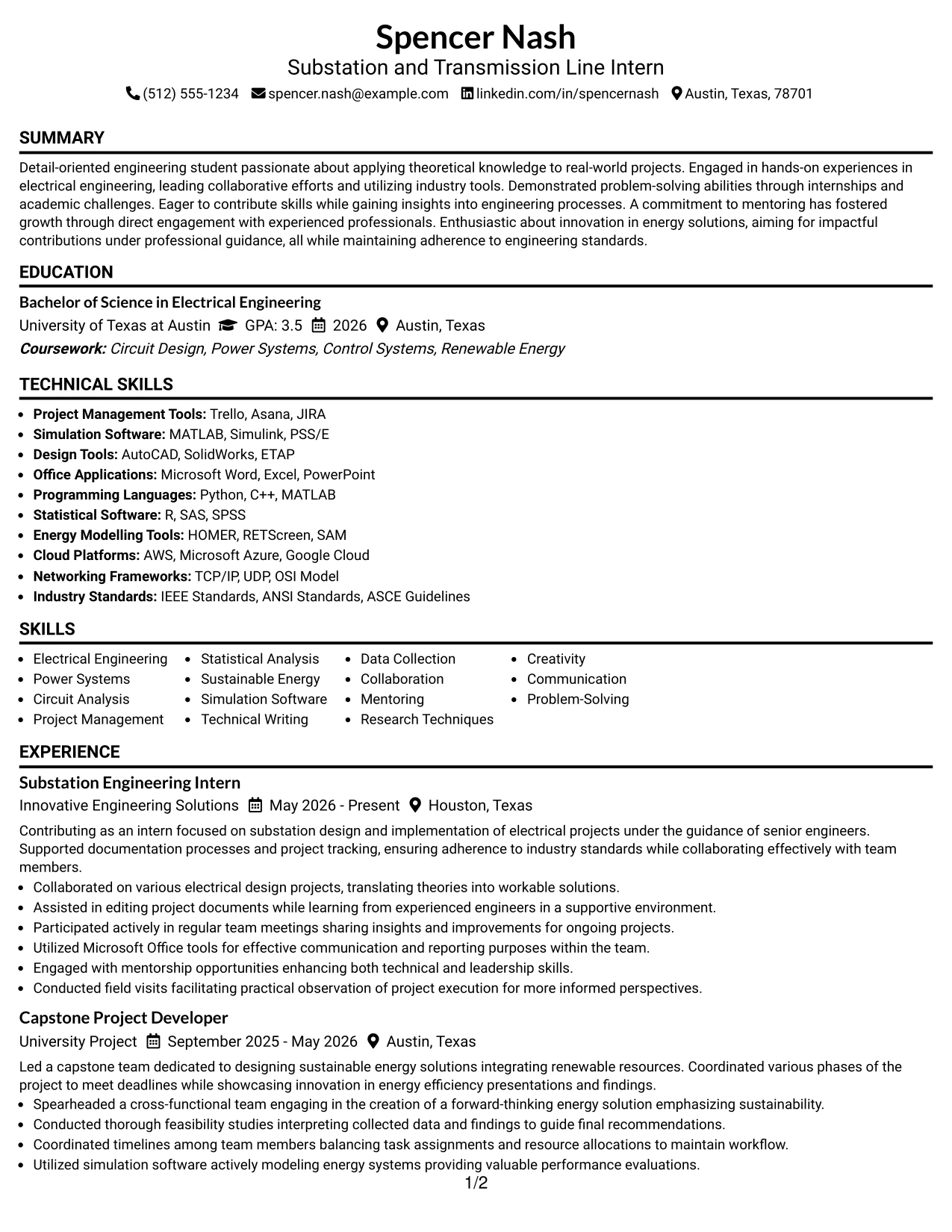 Resume Example Page 1
