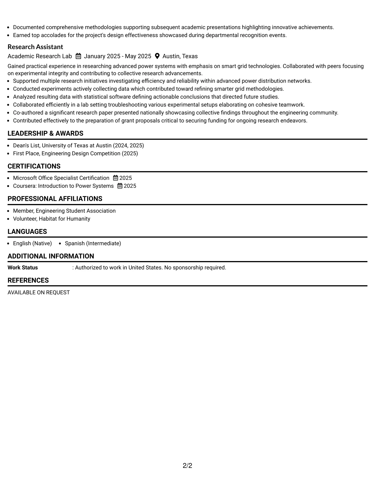 Resume Example Page 2