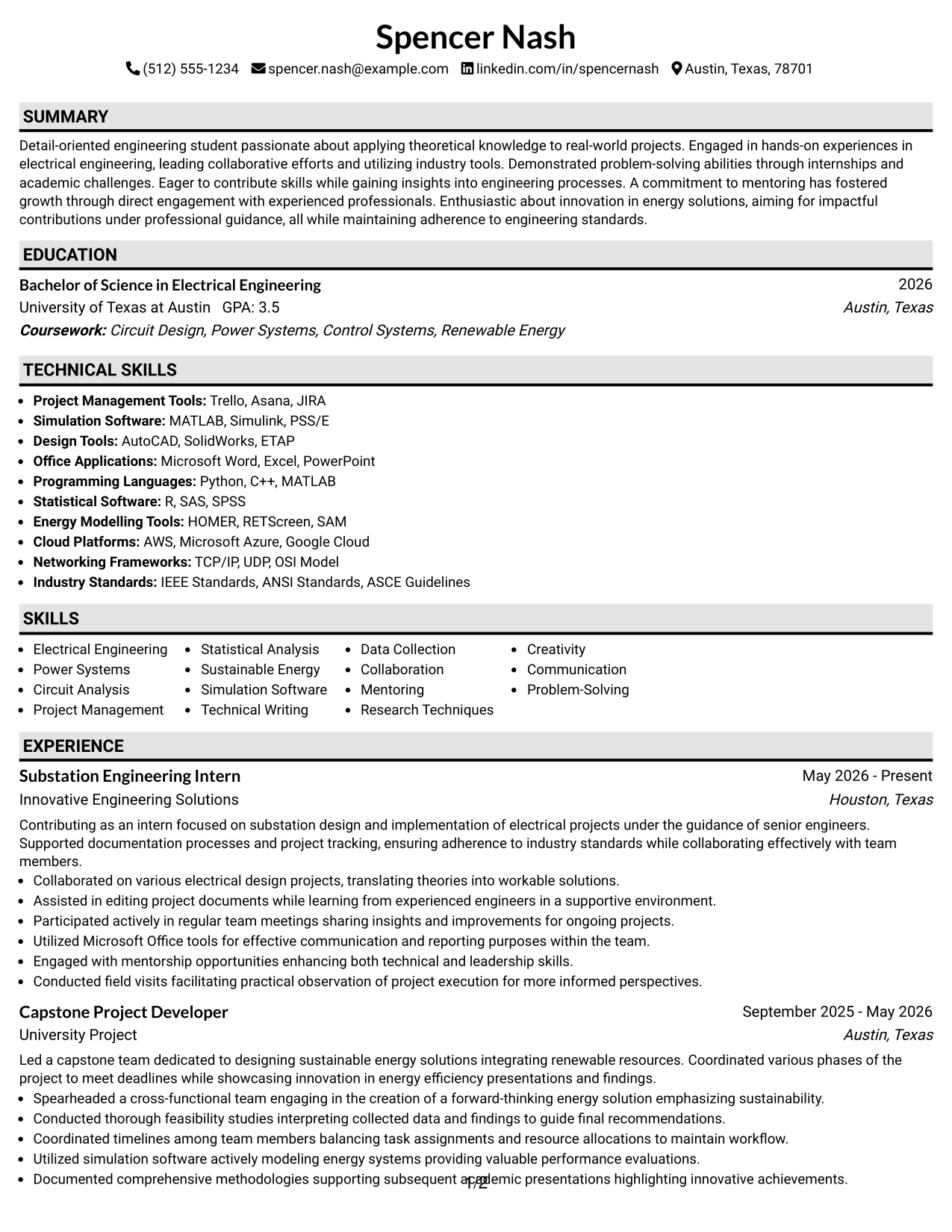 Resume Example Page 1