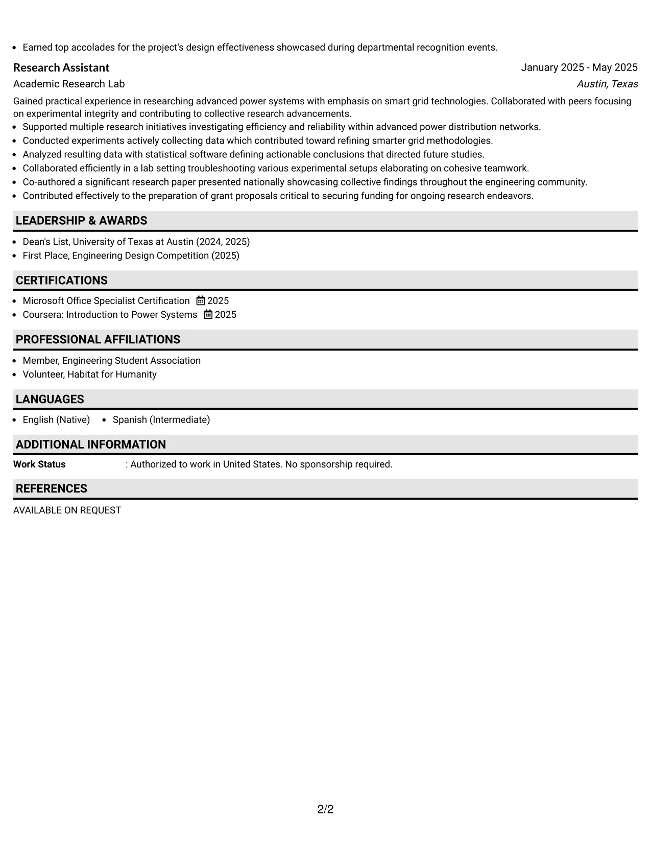 Resume Example Page 2