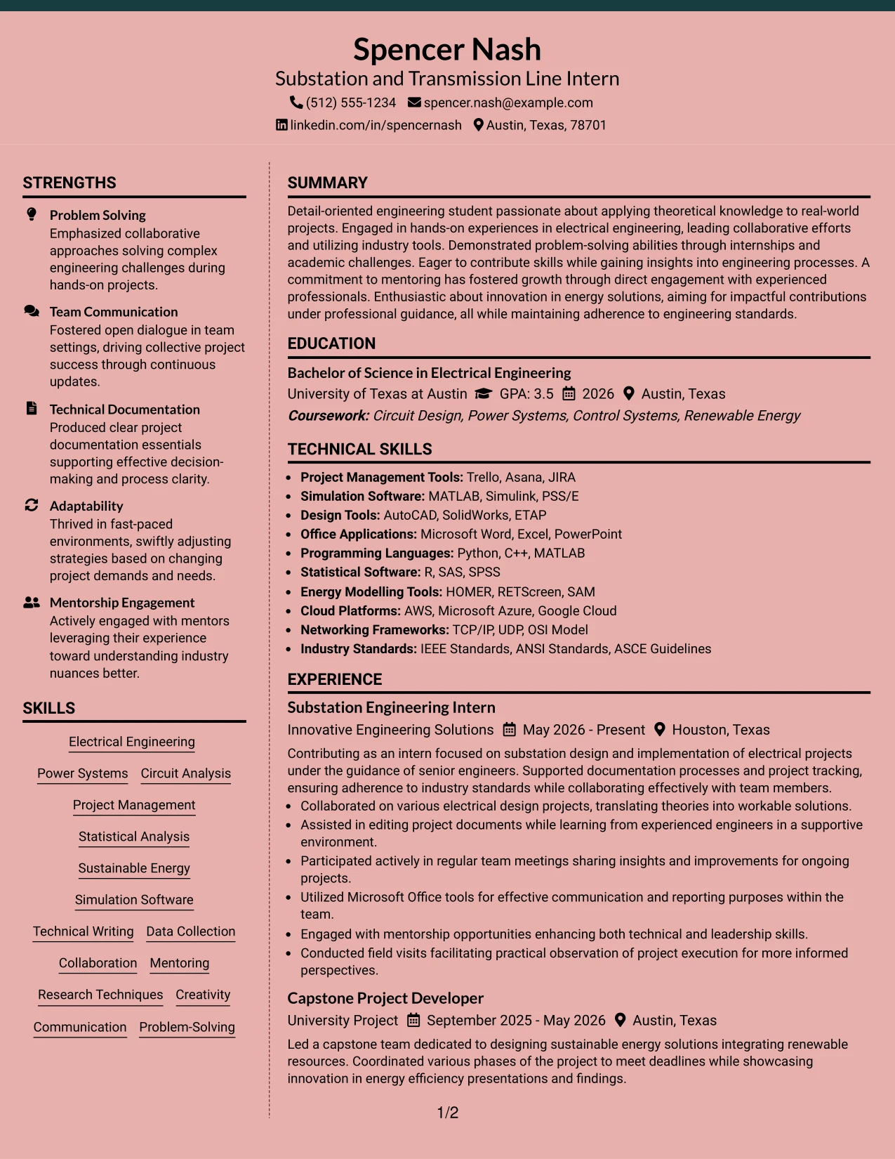 Resume Example Page 1