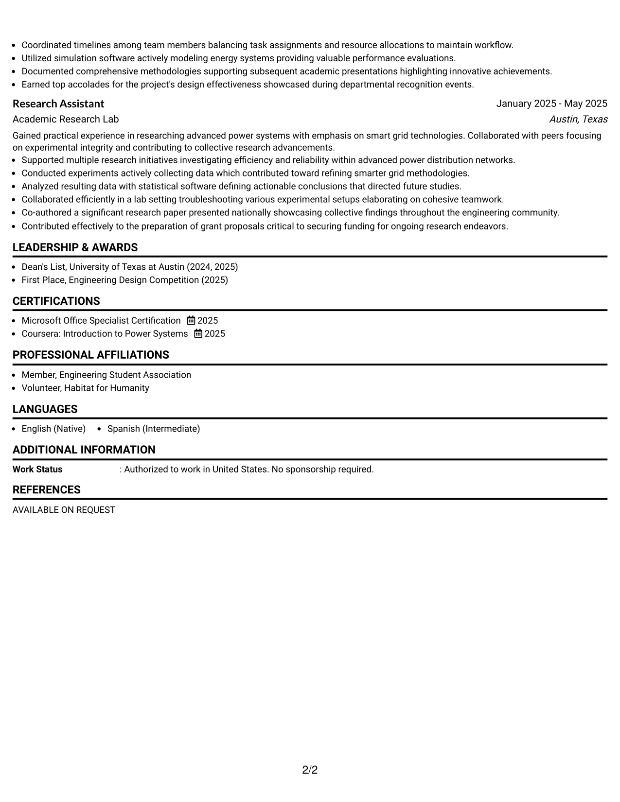 Resume Example Page 2