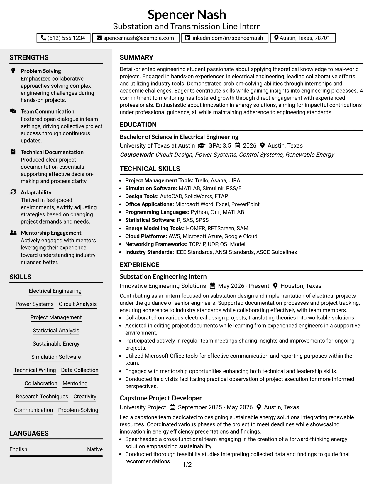 Resume Example Page 1