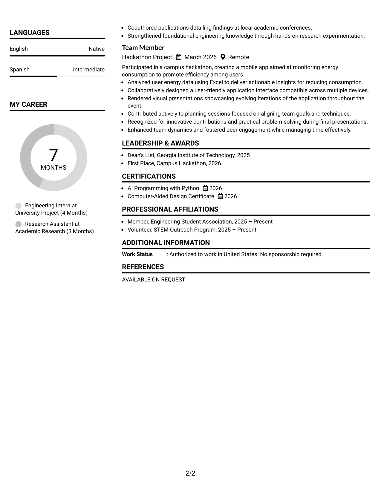 Resume Example Page 2