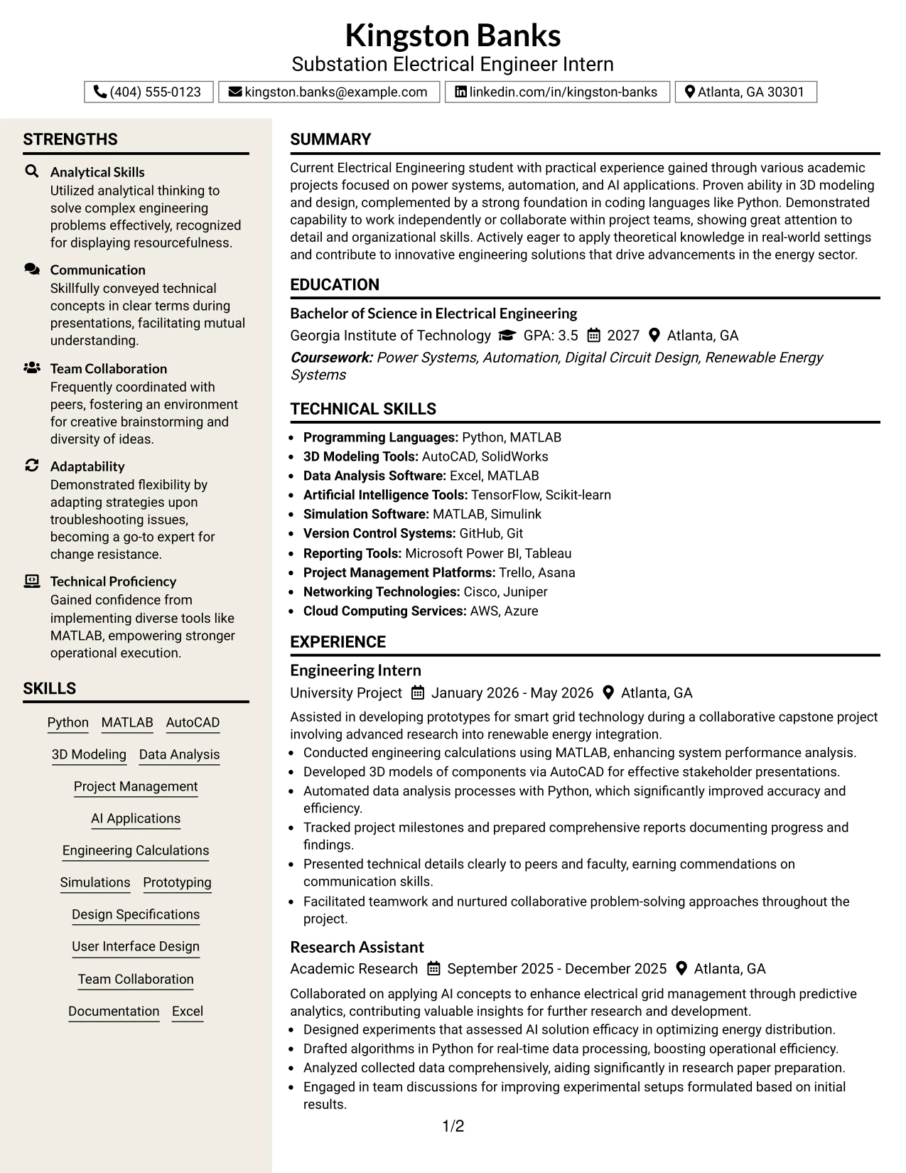 Resume Example Page 1