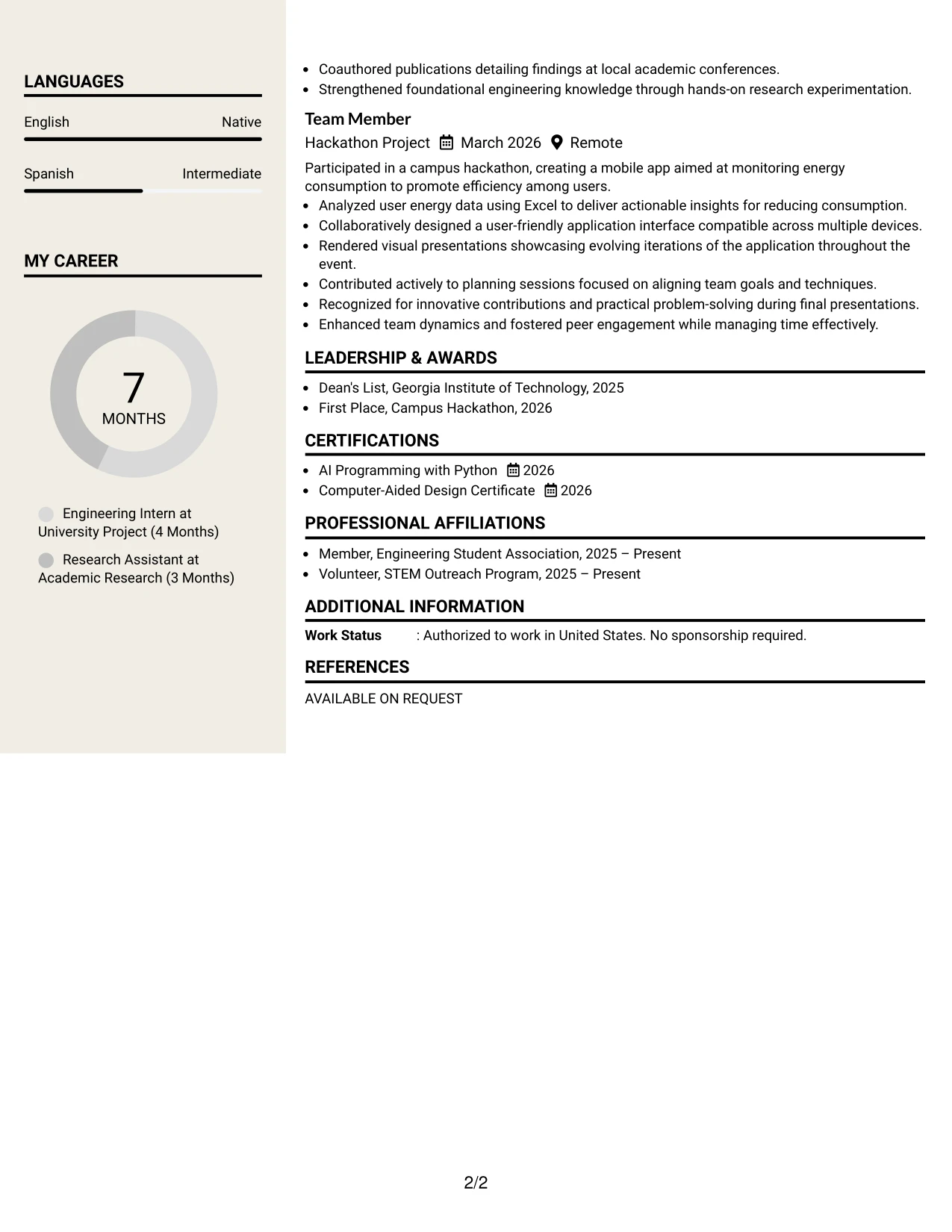Resume Example Page 2