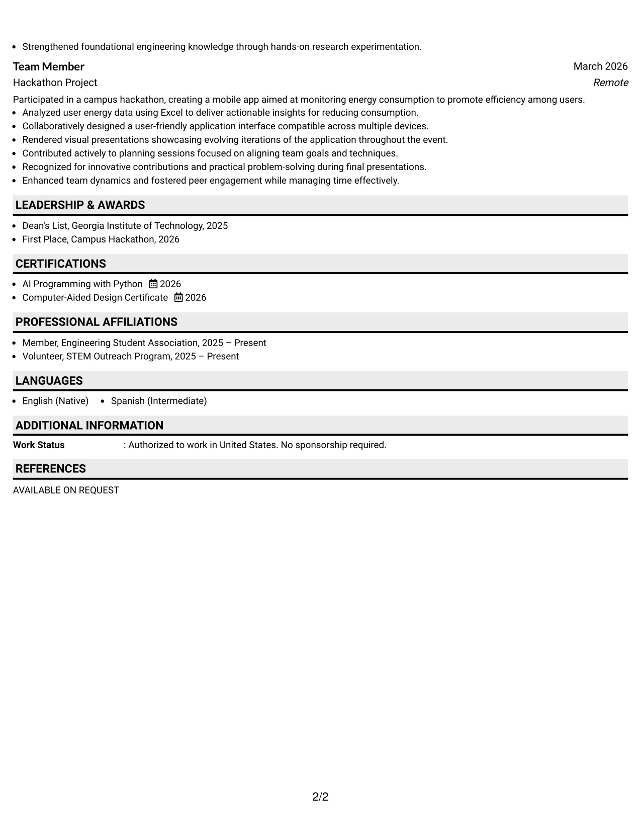 Resume Example Page 2