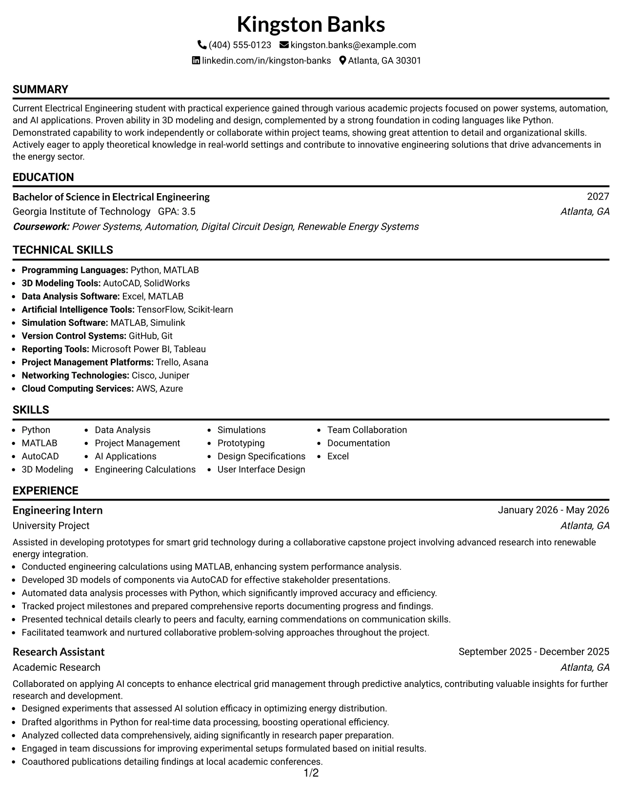 Resume Example Page 1