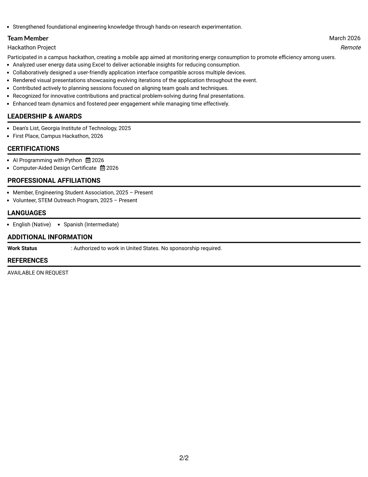 Resume Example Page 2