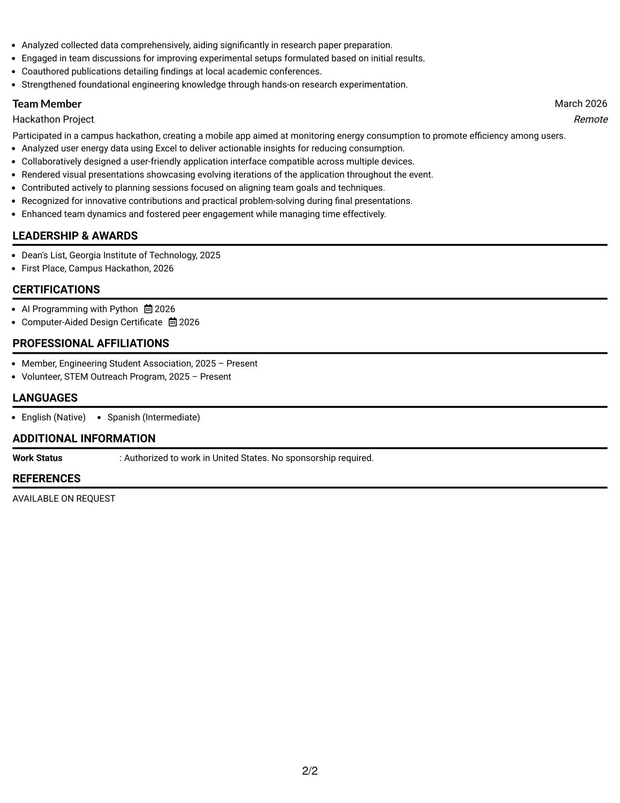 Resume Example Page 2