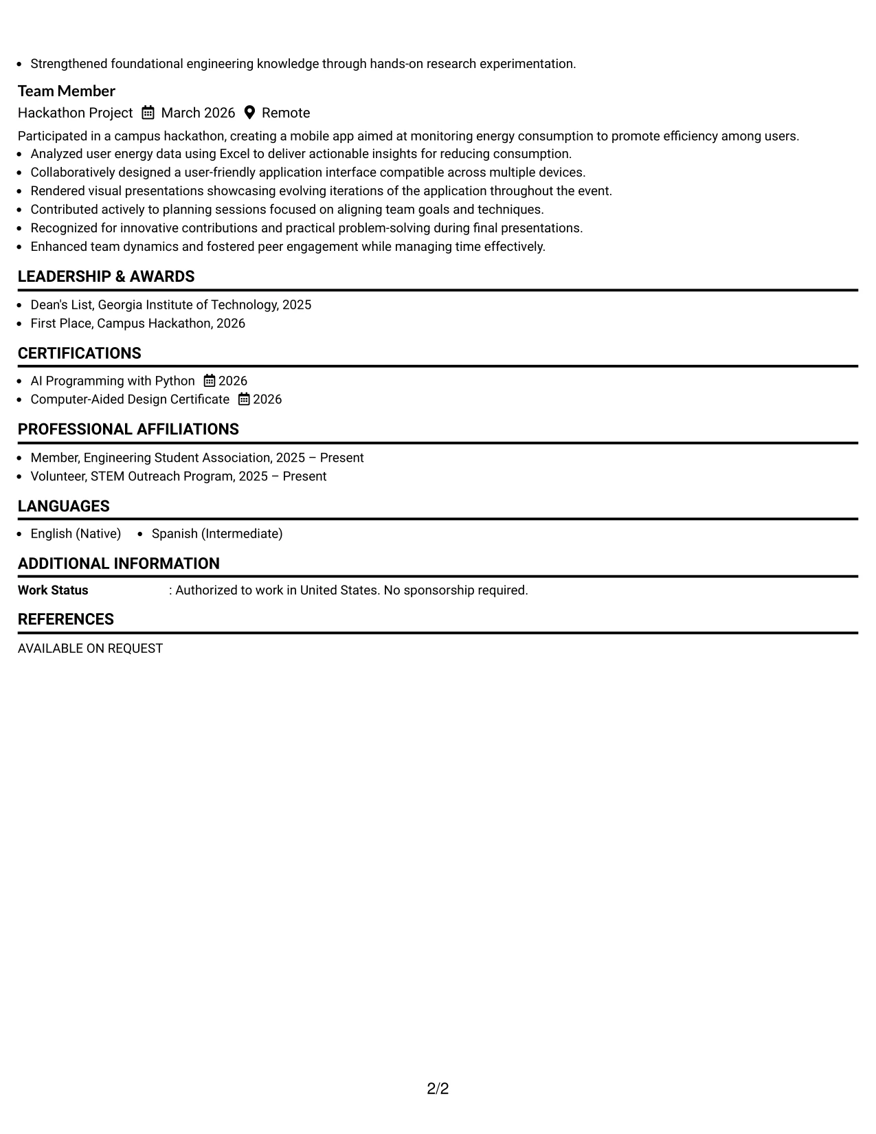 Resume Example Page 2