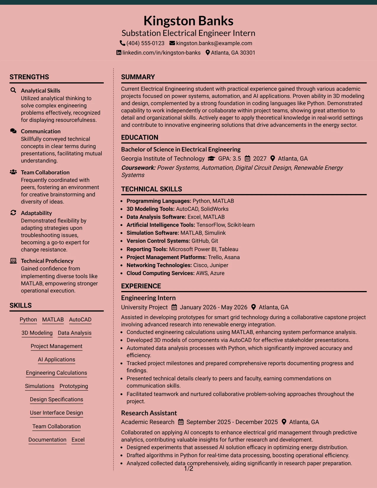 Resume Example Page 1