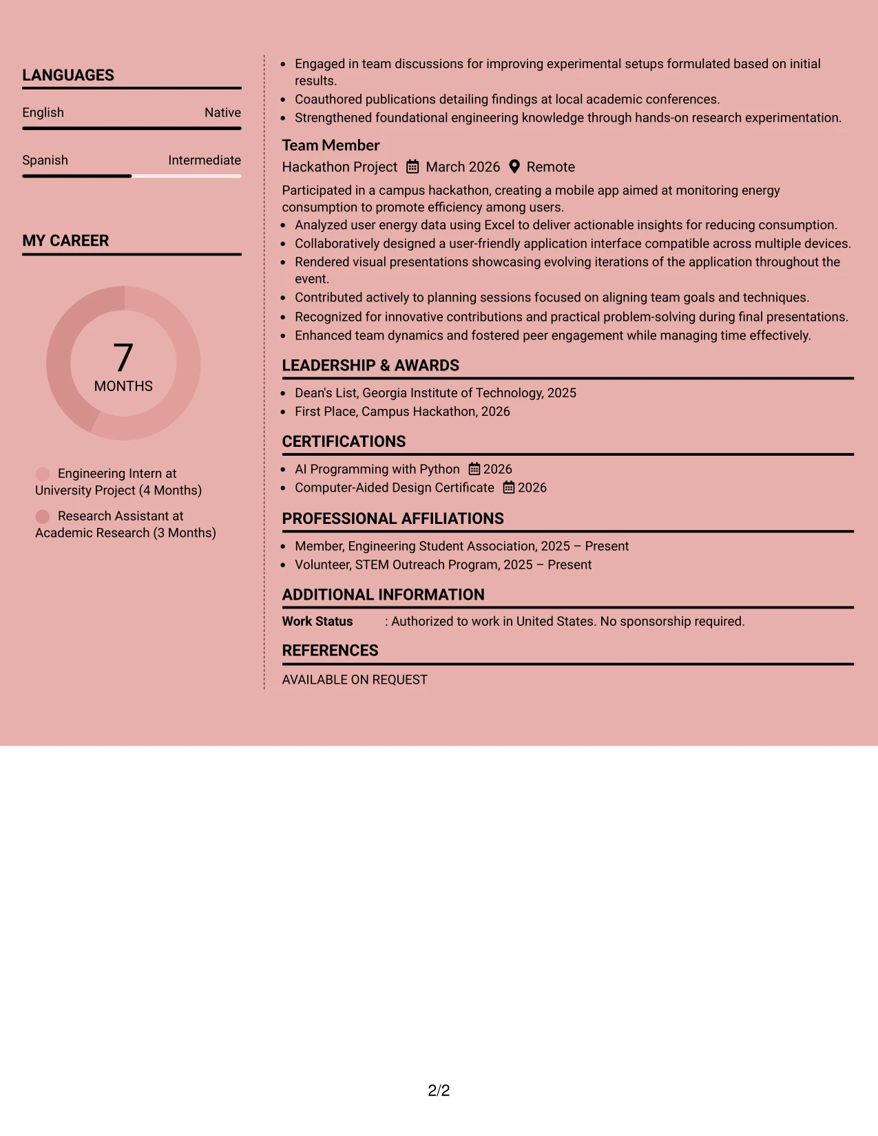 Resume Example Page 2