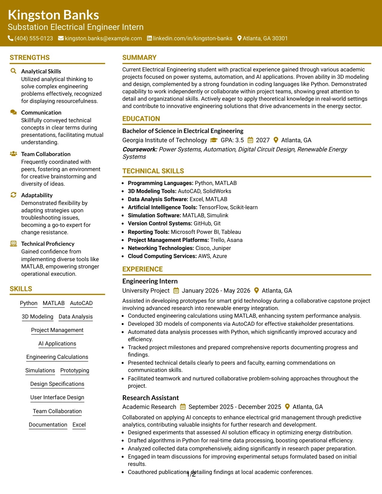 Resume Example Page 1
