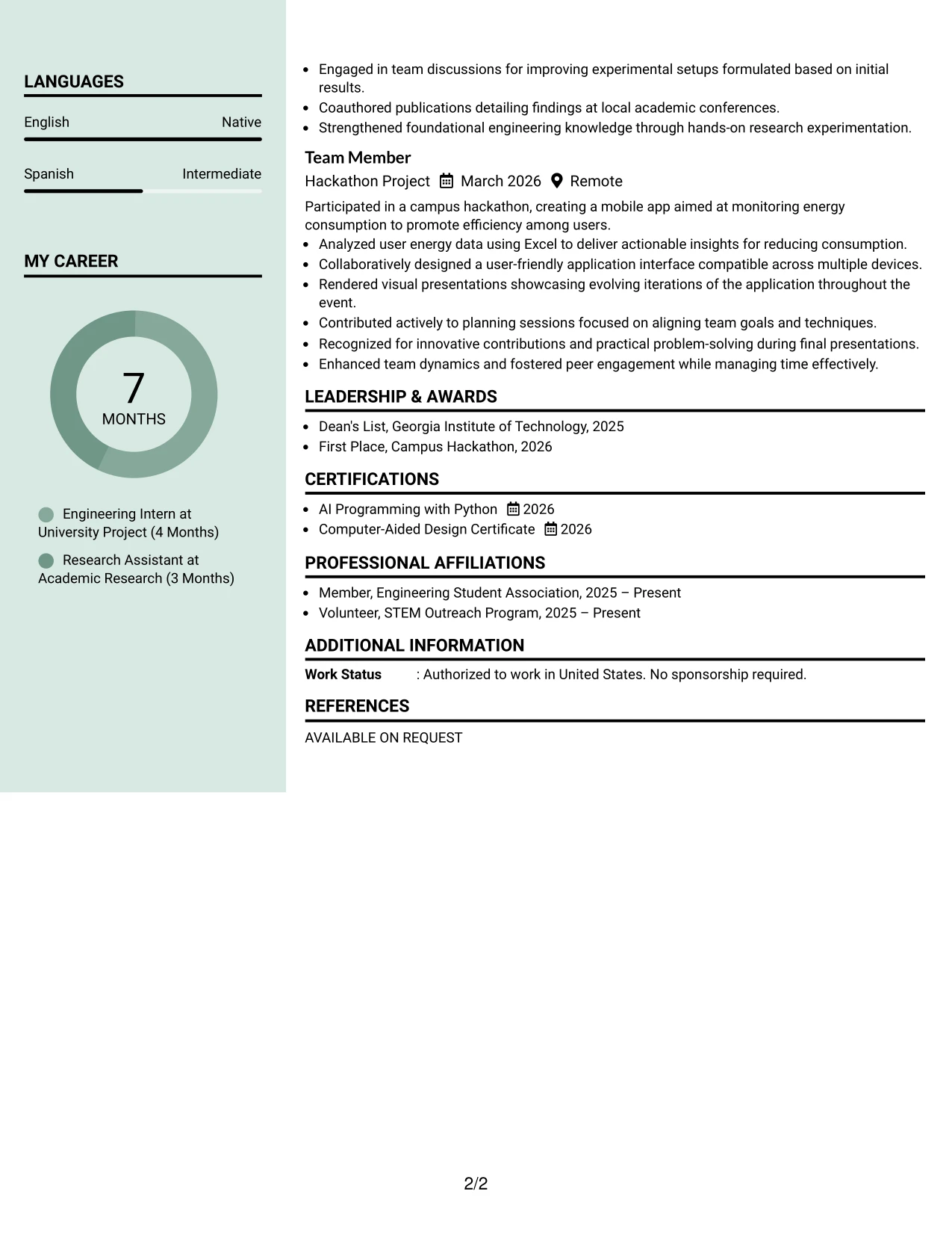 Resume Example Page 2