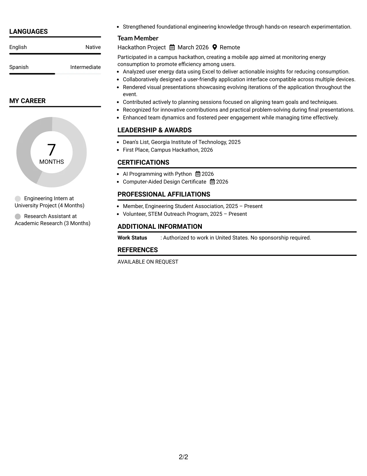 Resume Example Page 2