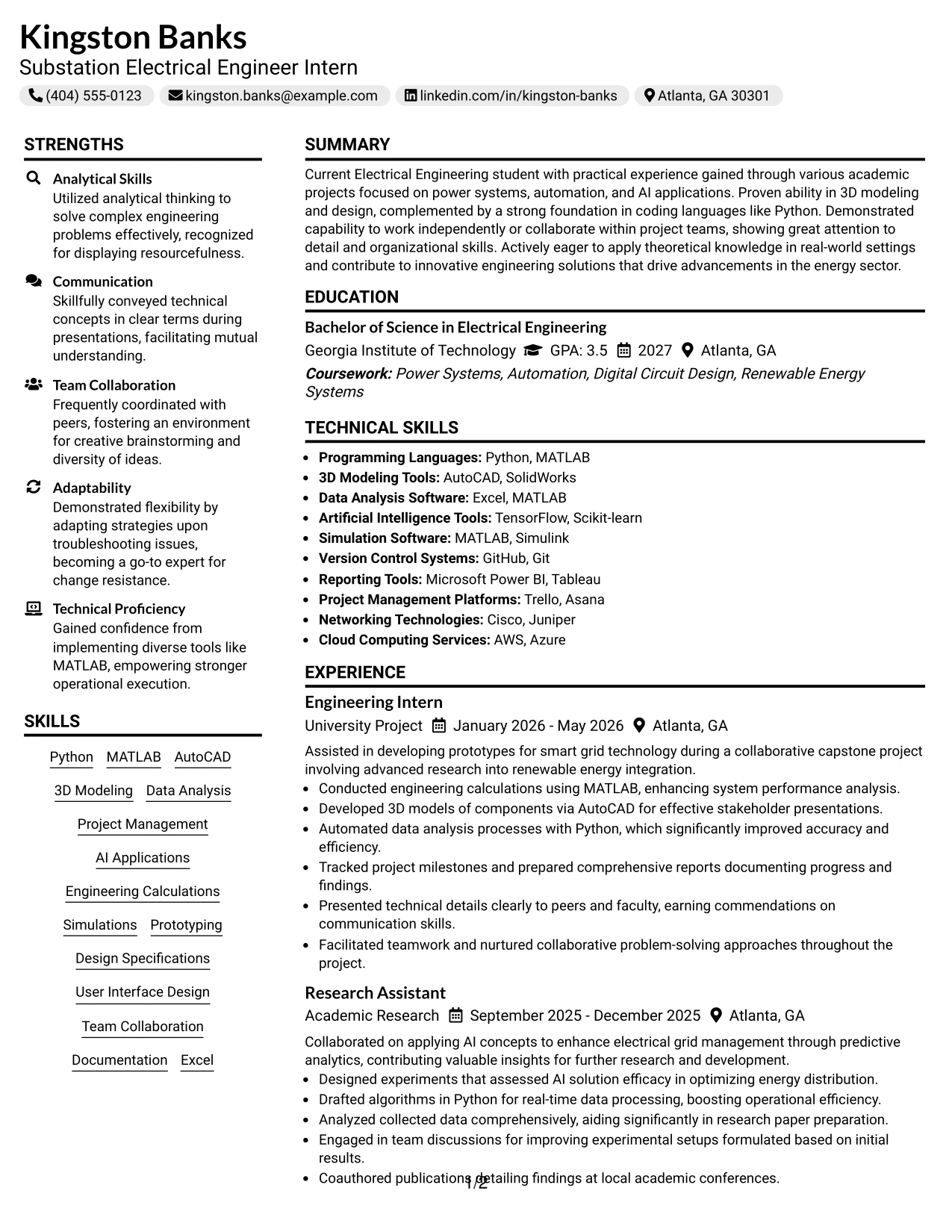 Resume Example Page 1