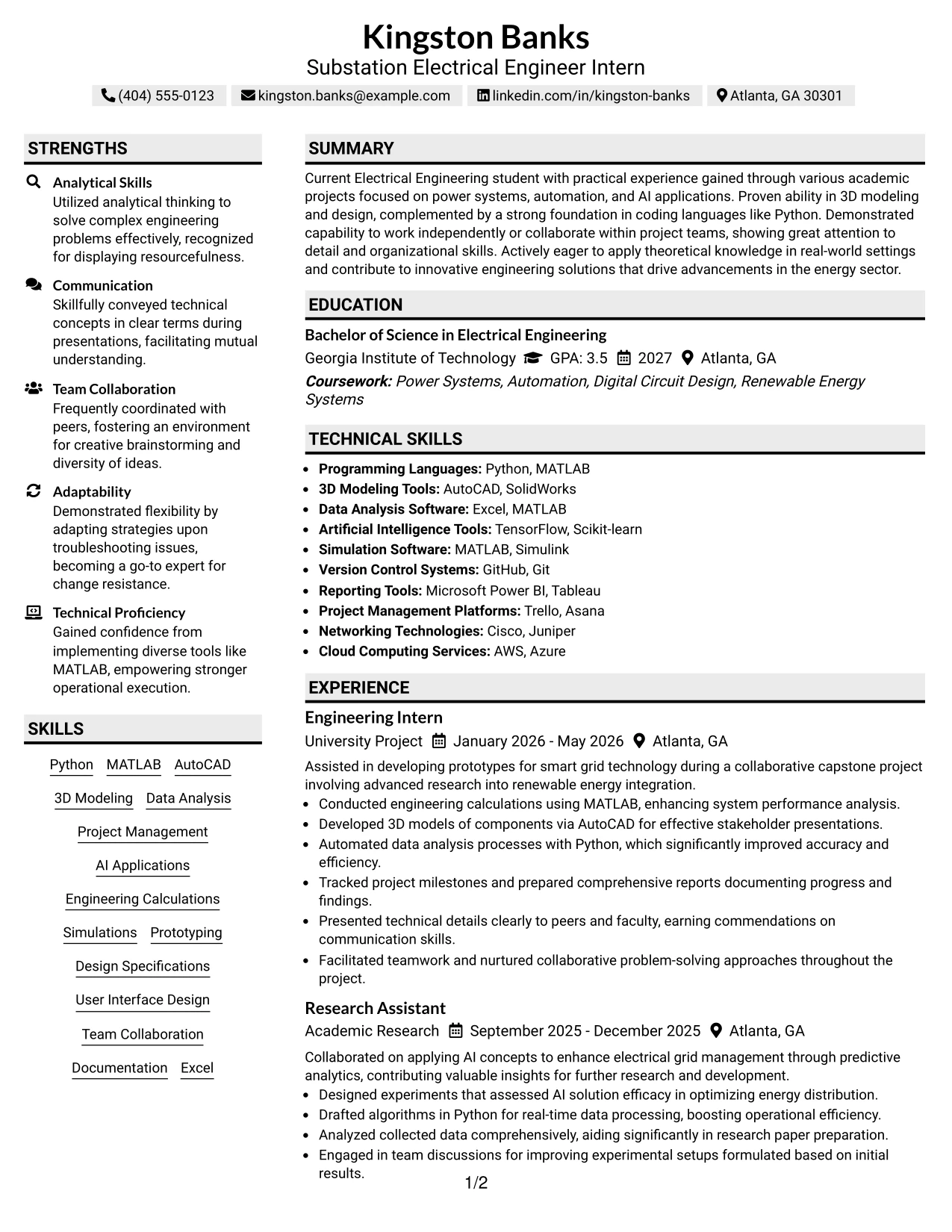 Resume Example Page 1
