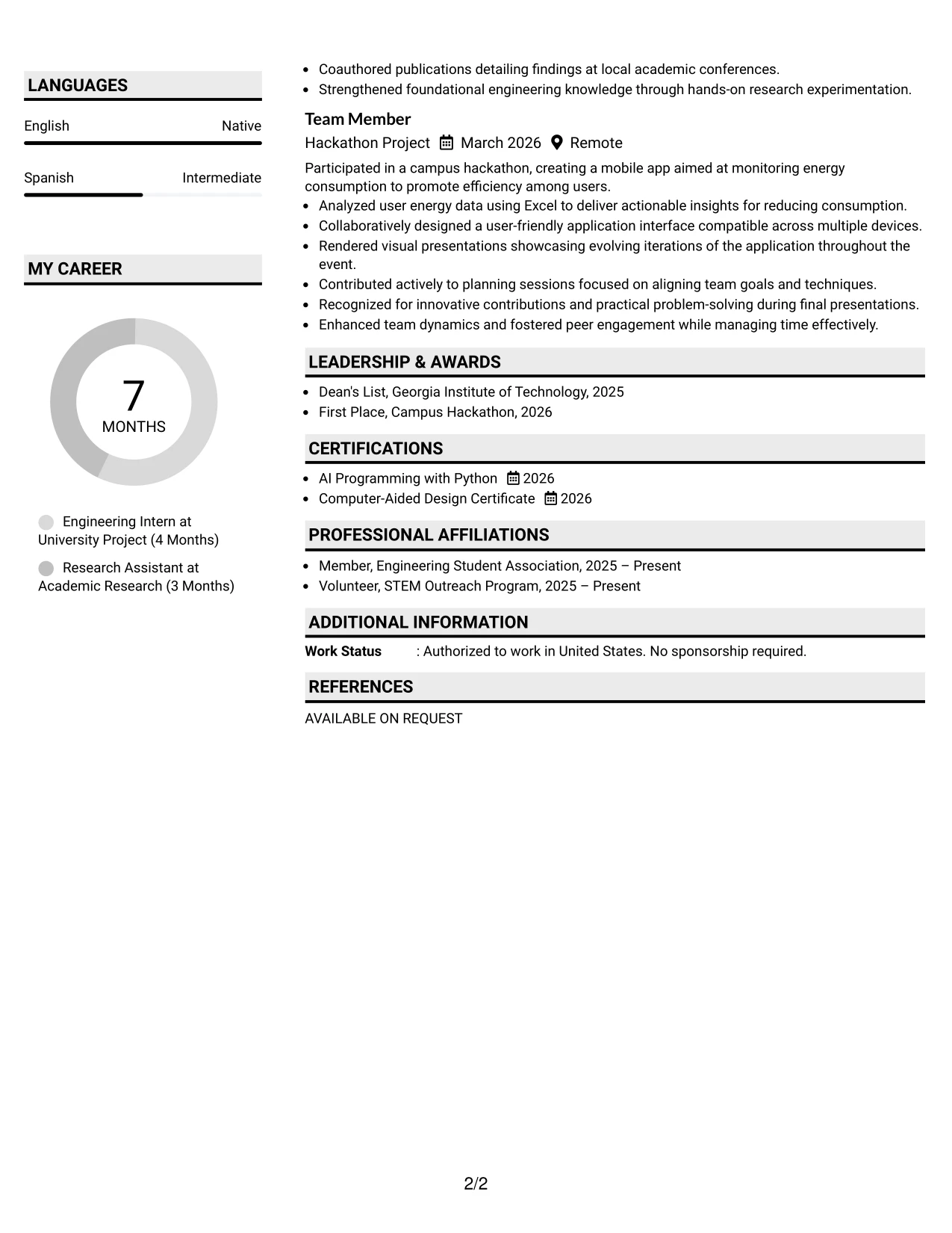 Resume Example Page 2