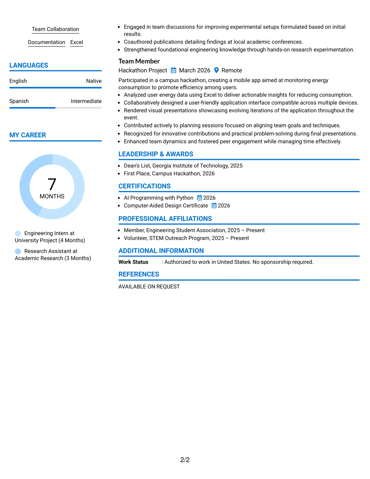 Resume Example Page 2