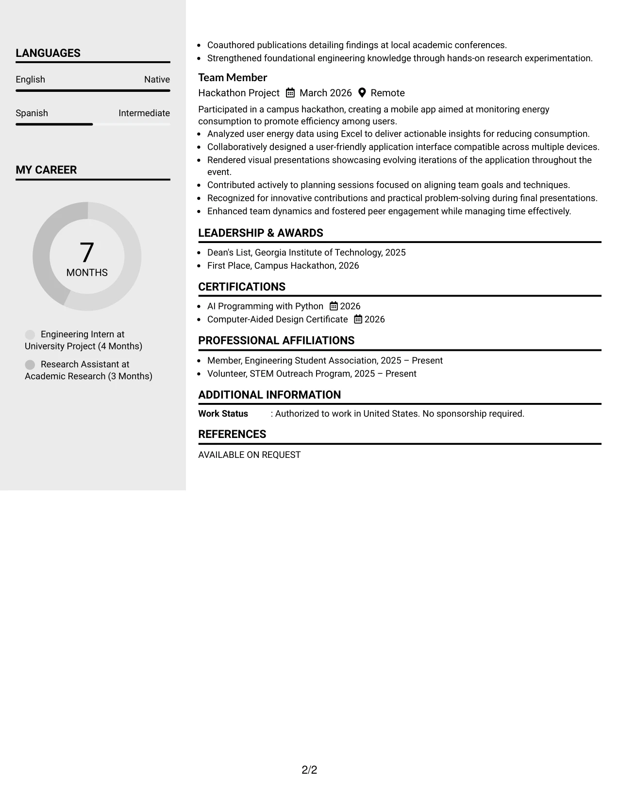 Resume Example Page 2