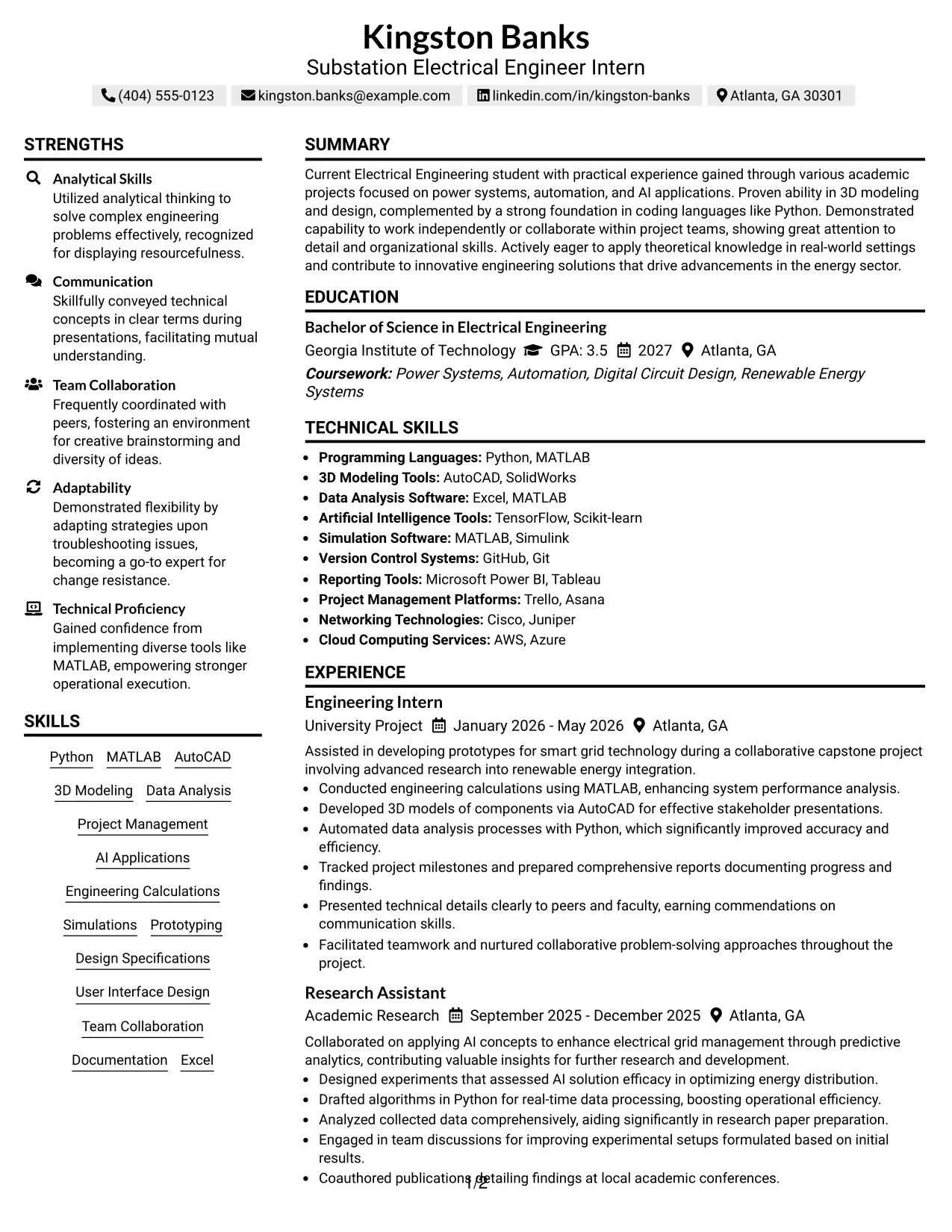 Resume Example Page 1