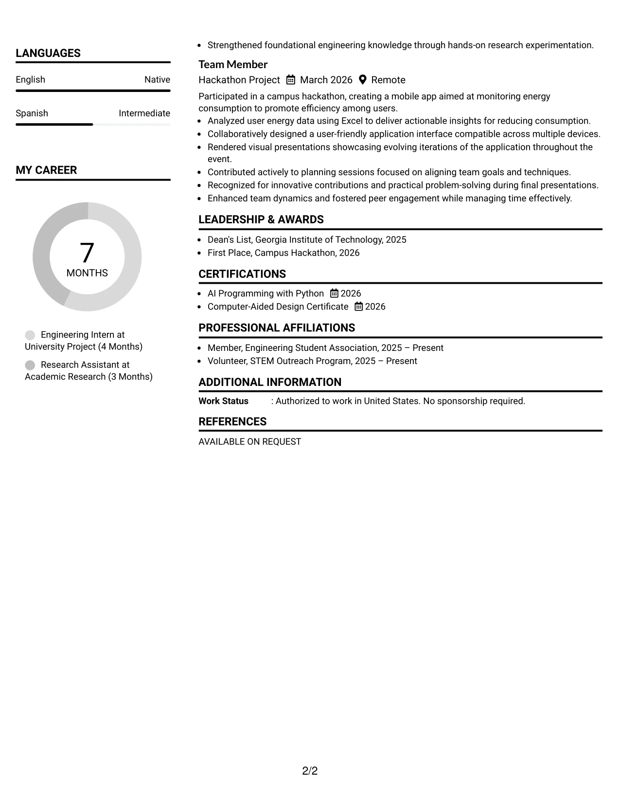 Resume Example Page 2