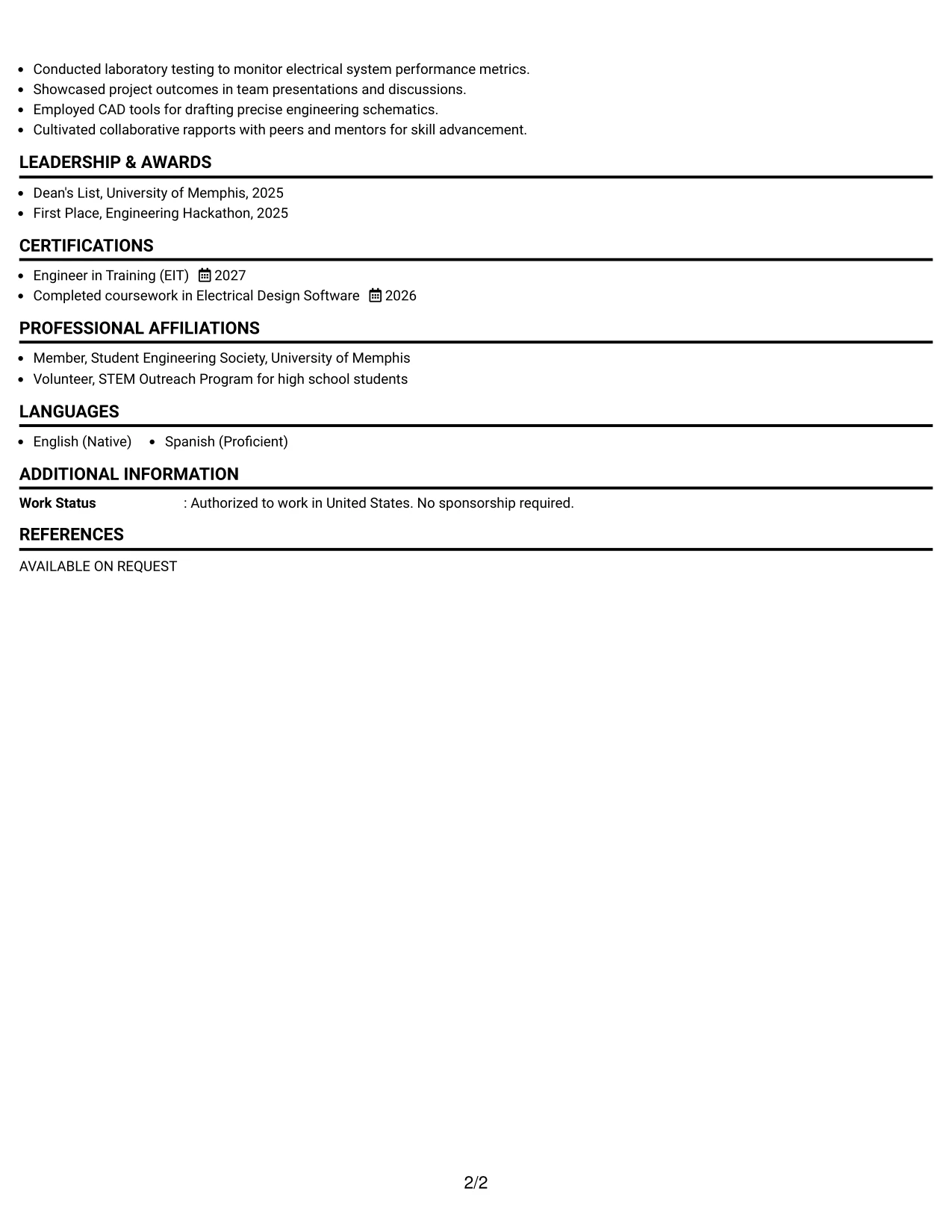 Resume Example Page 2