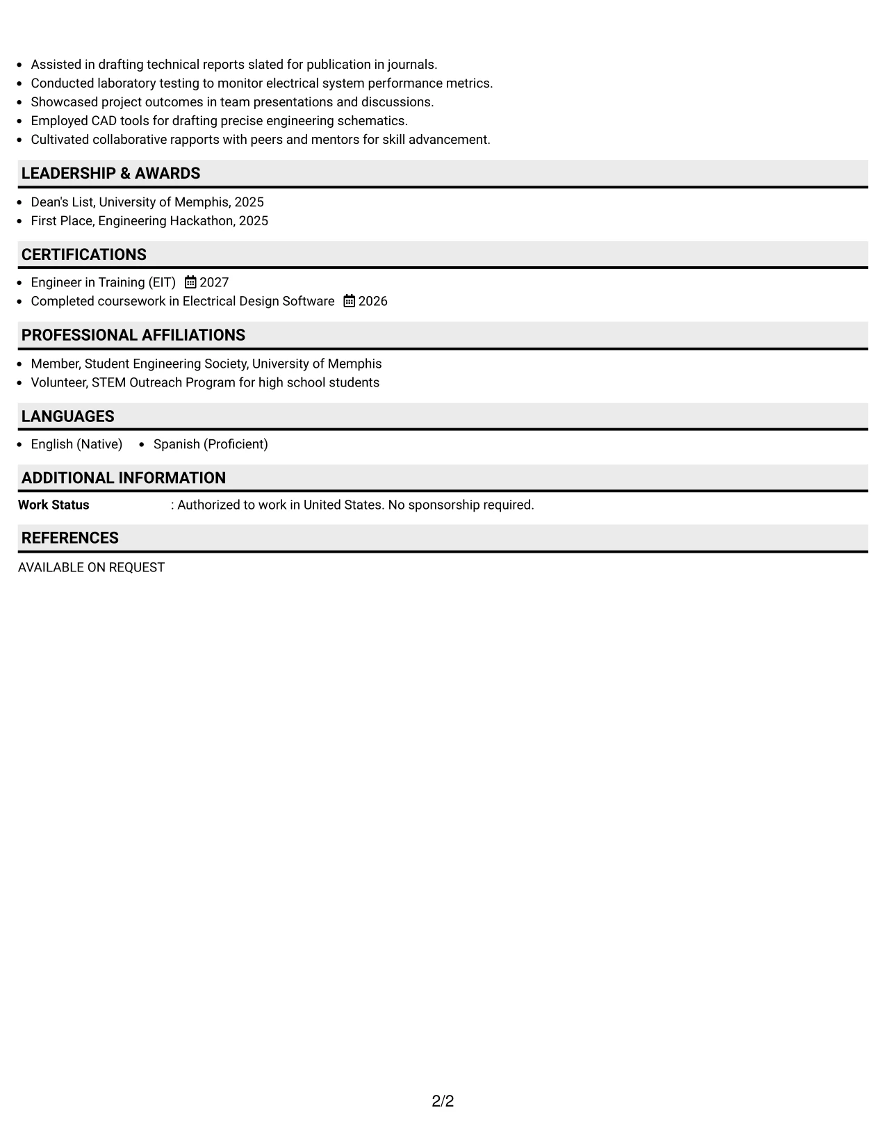 Resume Example Page 2