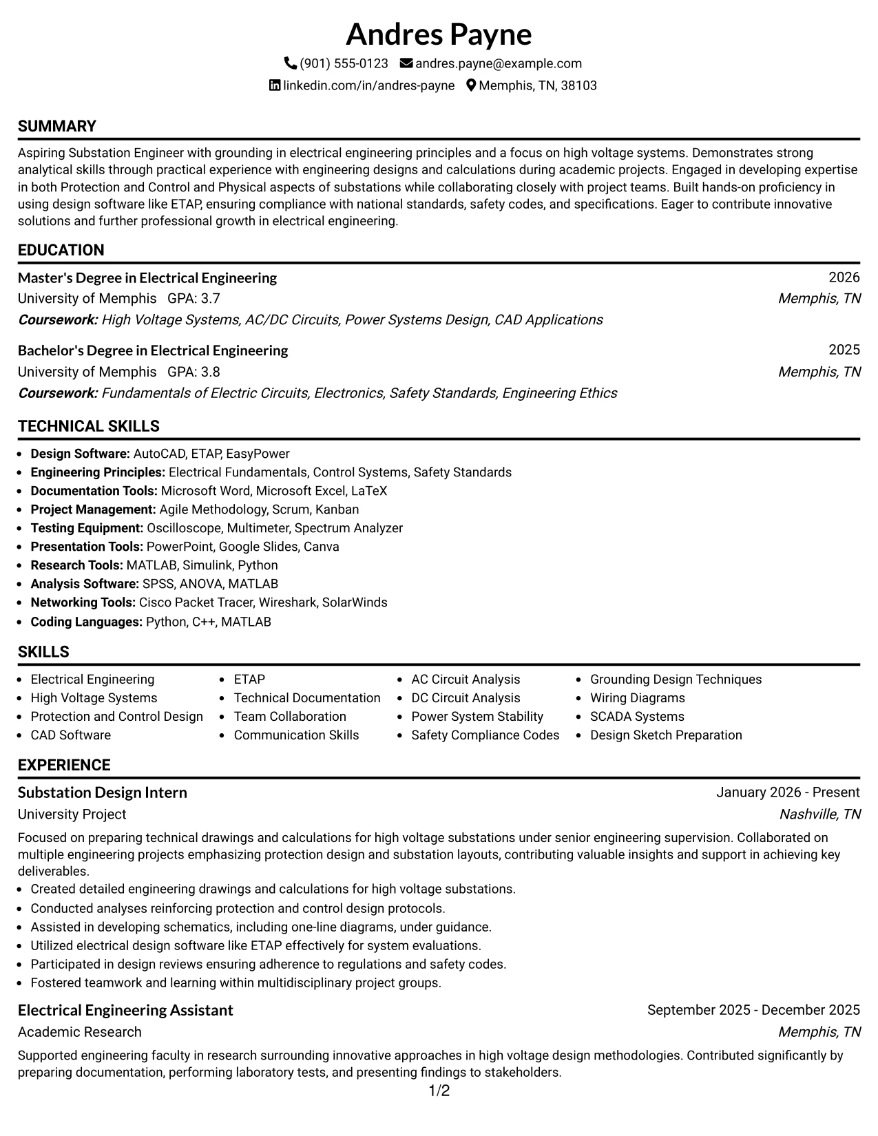 Resume Example Page 1