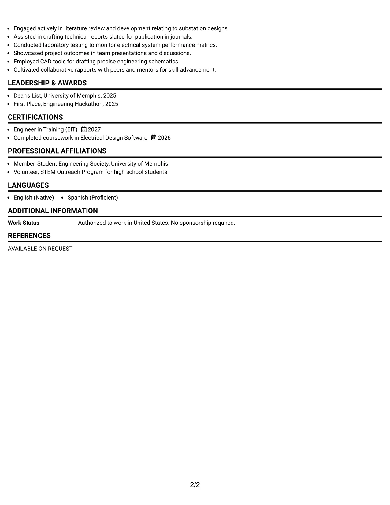 Resume Example Page 2