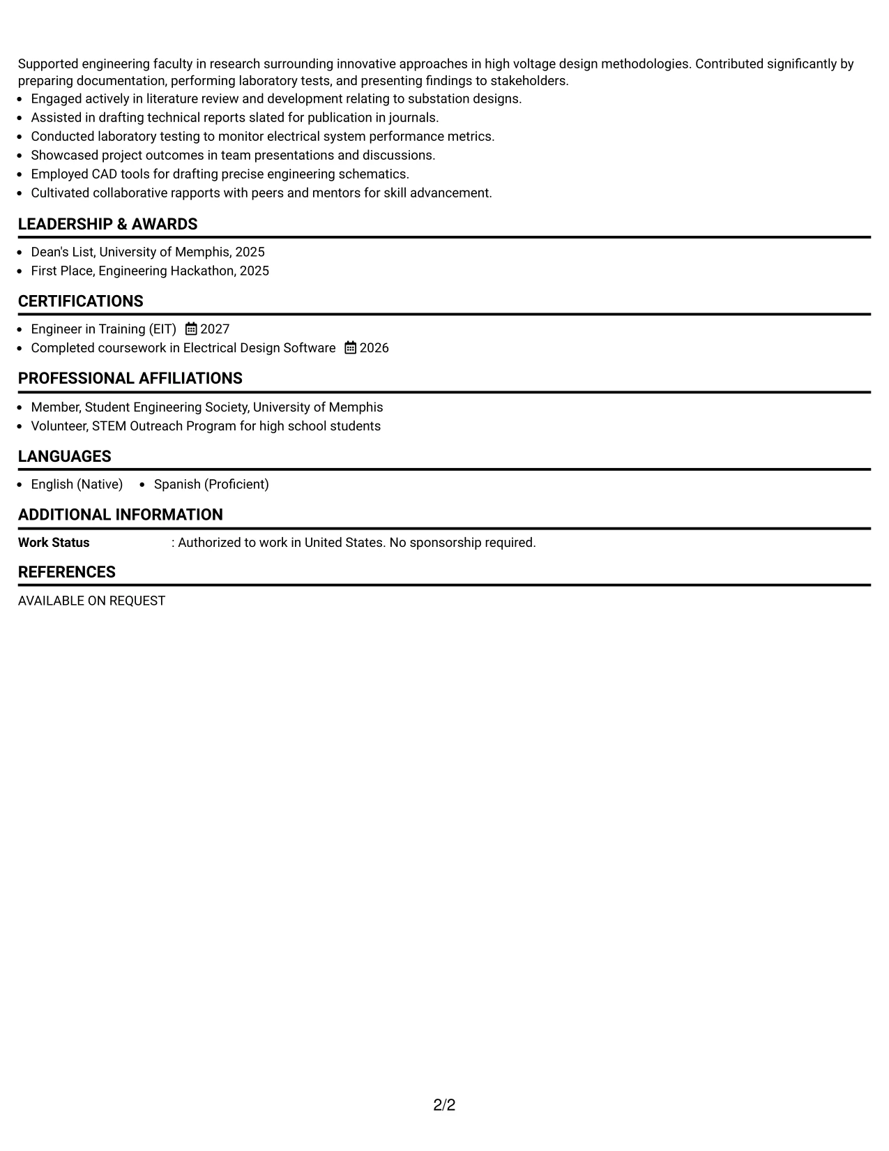 Resume Example Page 2