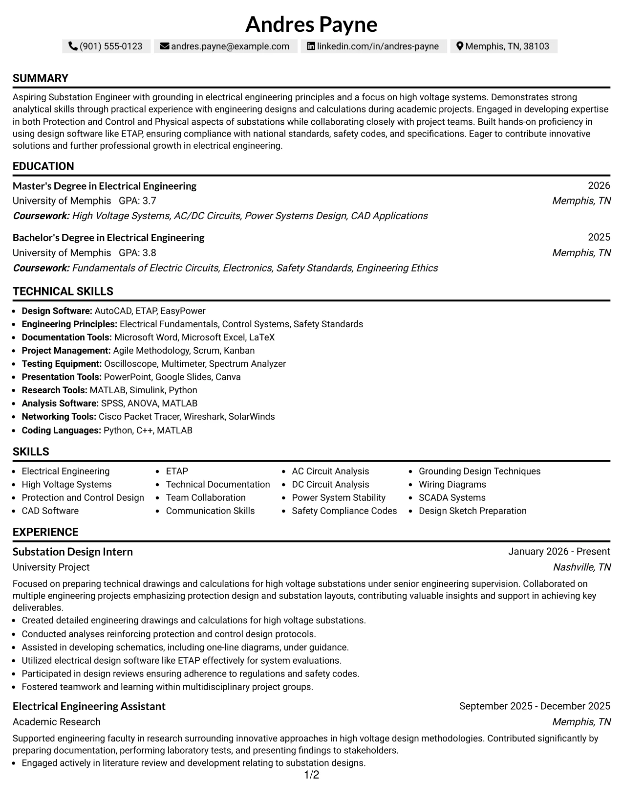 Resume Example Page 1