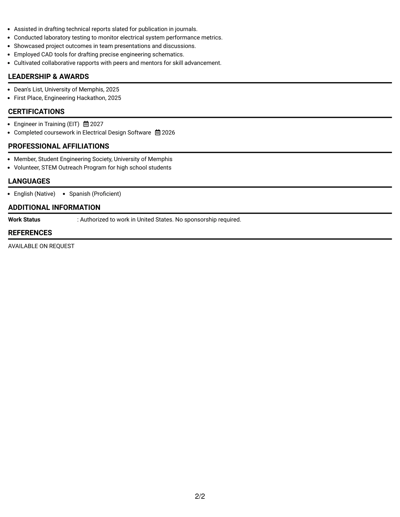 Resume Example Page 2
