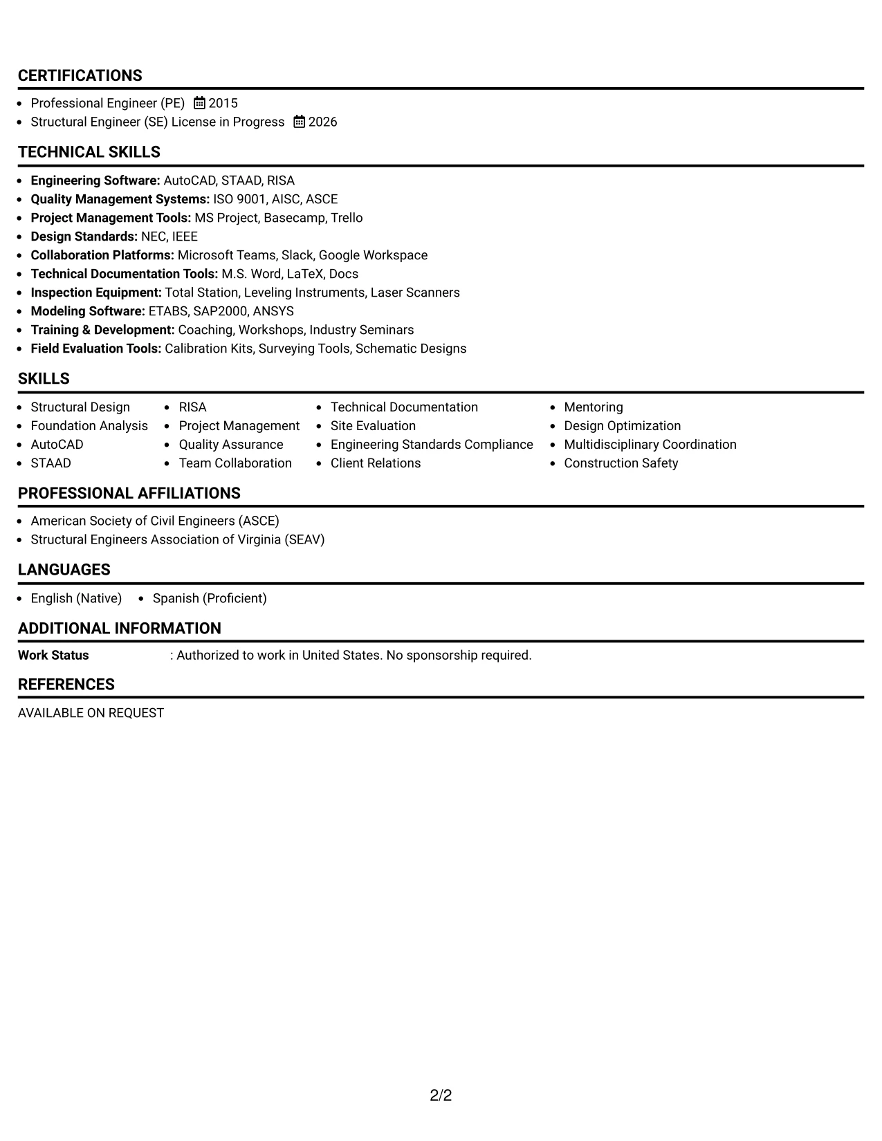 Resume Example Page 2