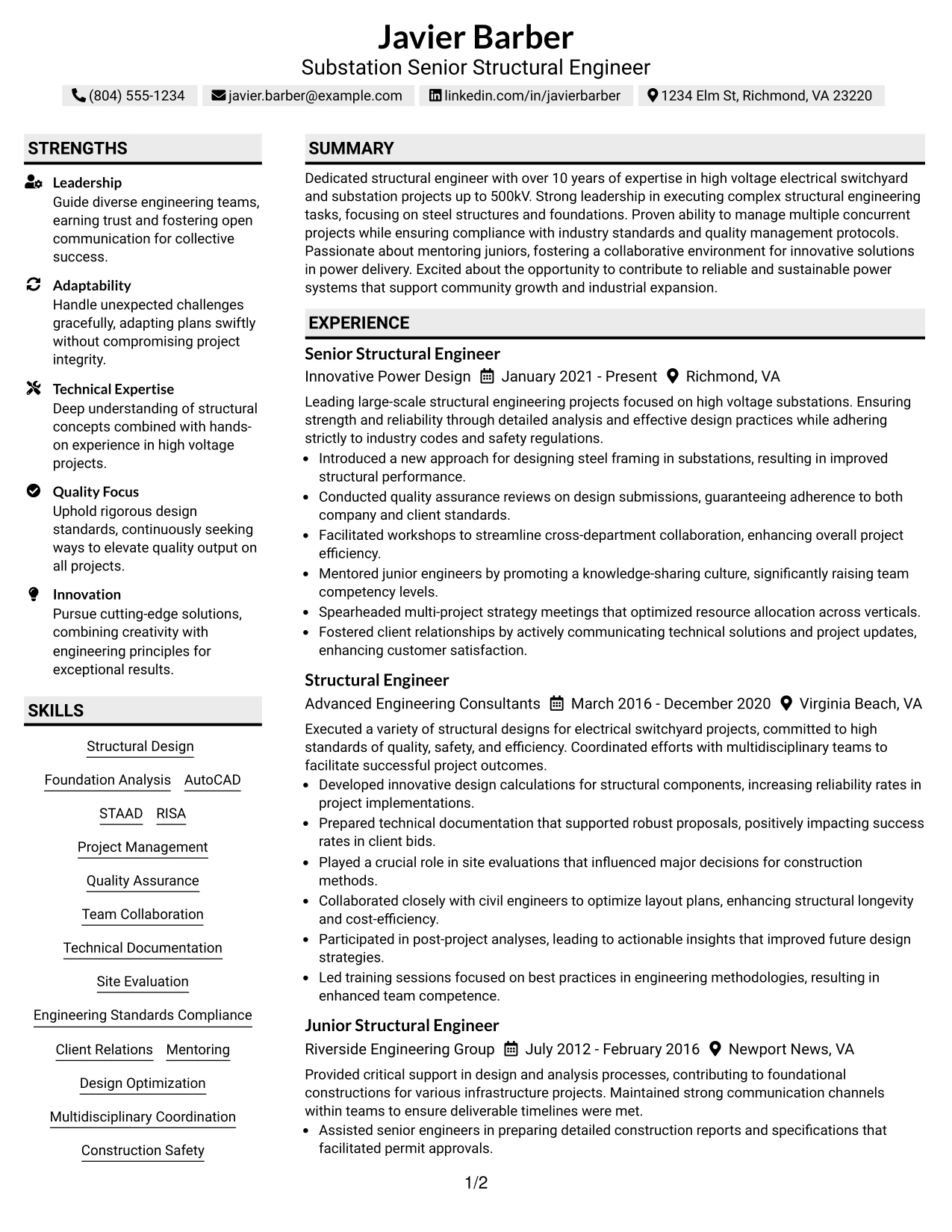 Resume Example Page 1