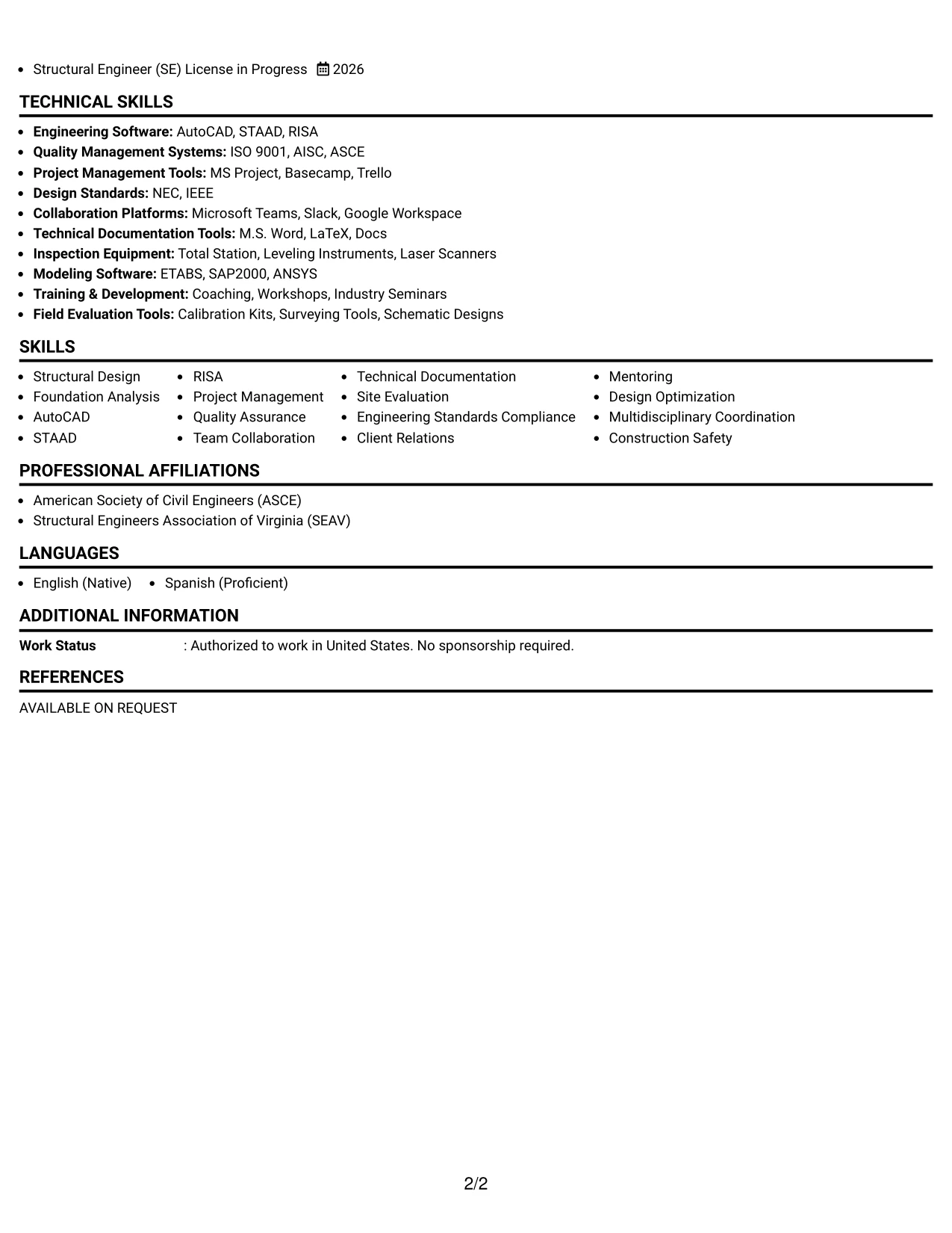 Resume Example Page 2