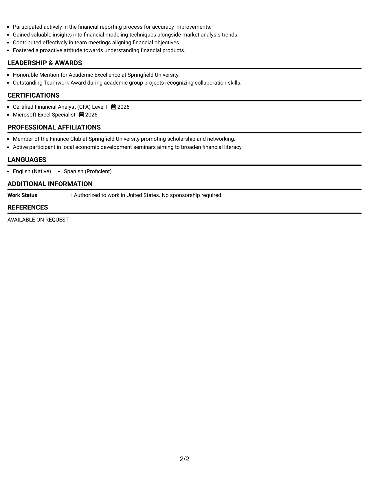 Resume Example Page 2