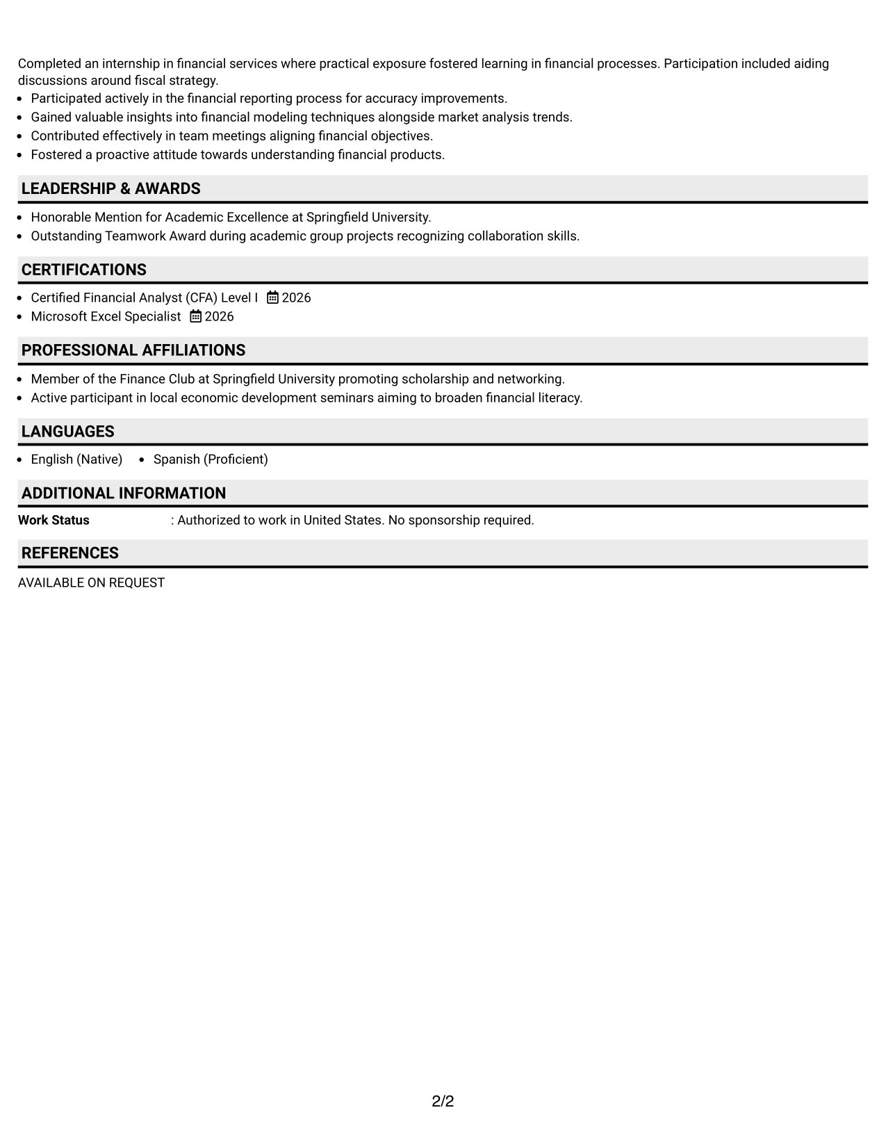 Resume Example Page 2
