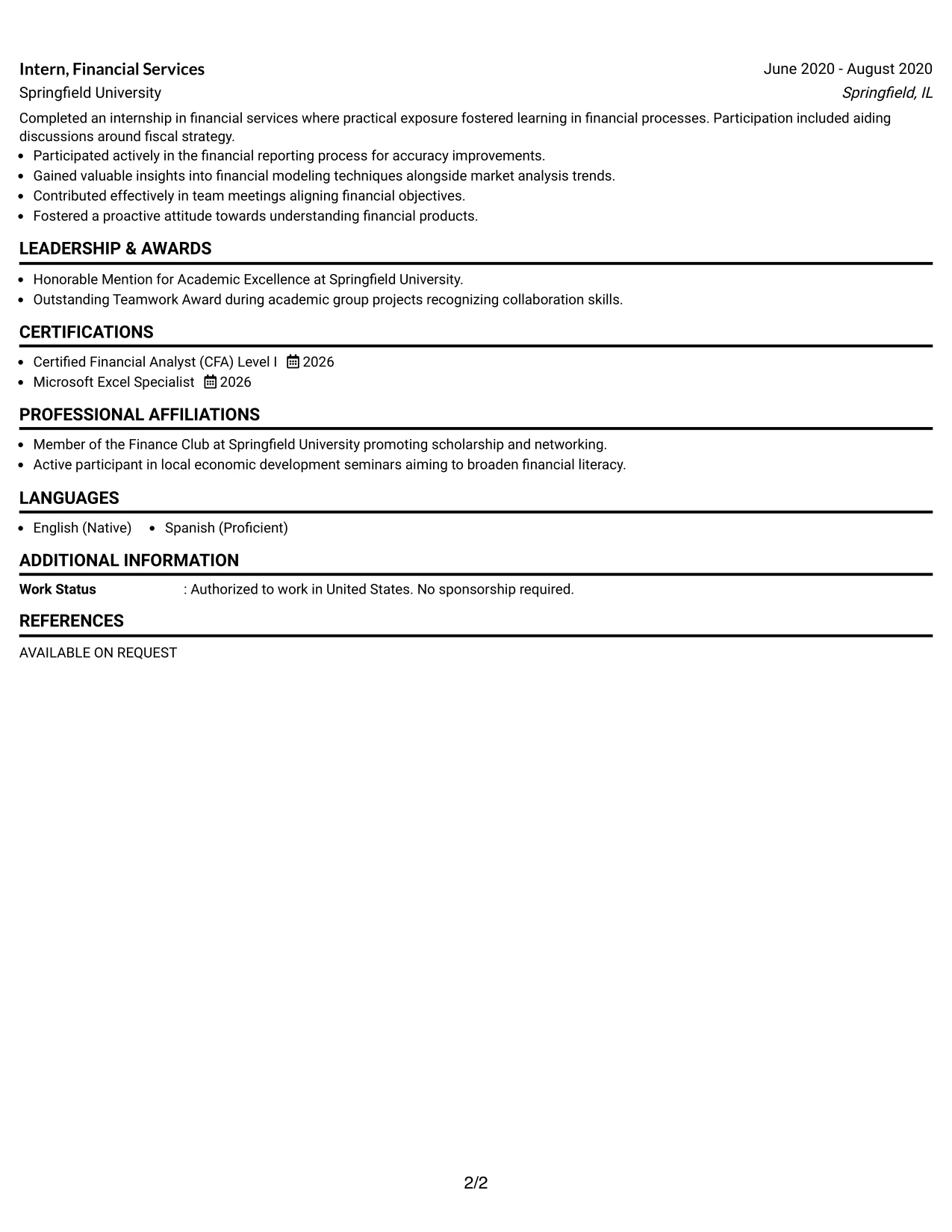 Resume Example Page 2