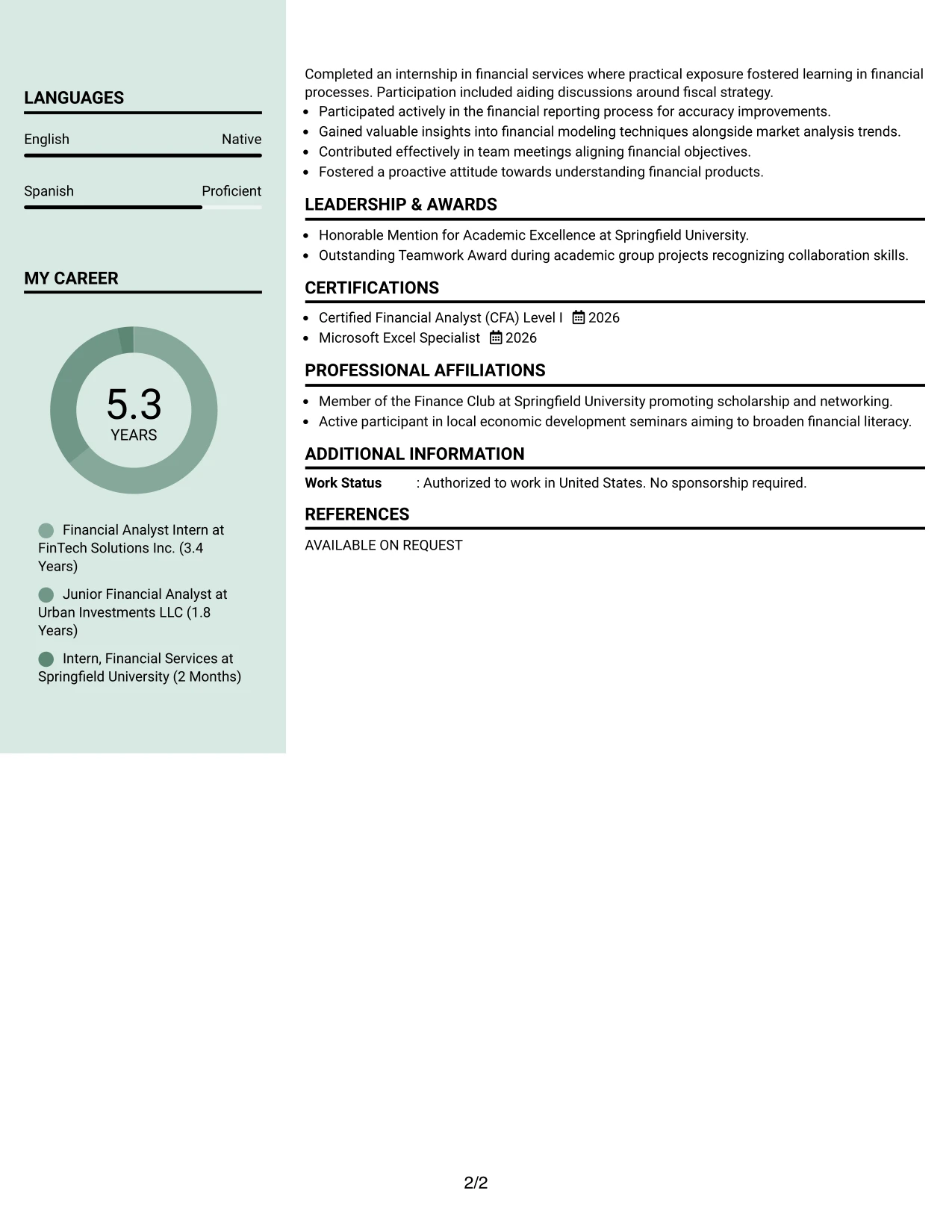 Resume Example Page 2