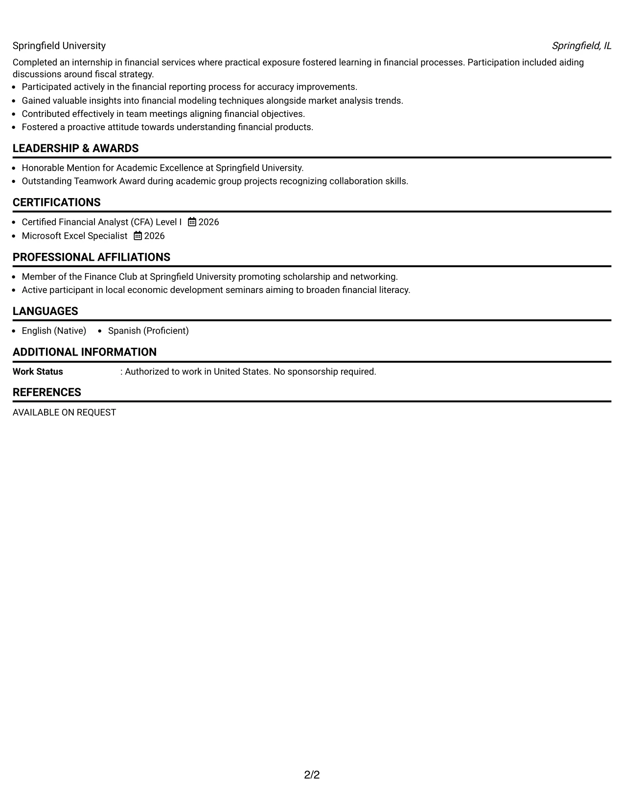 Resume Example Page 2