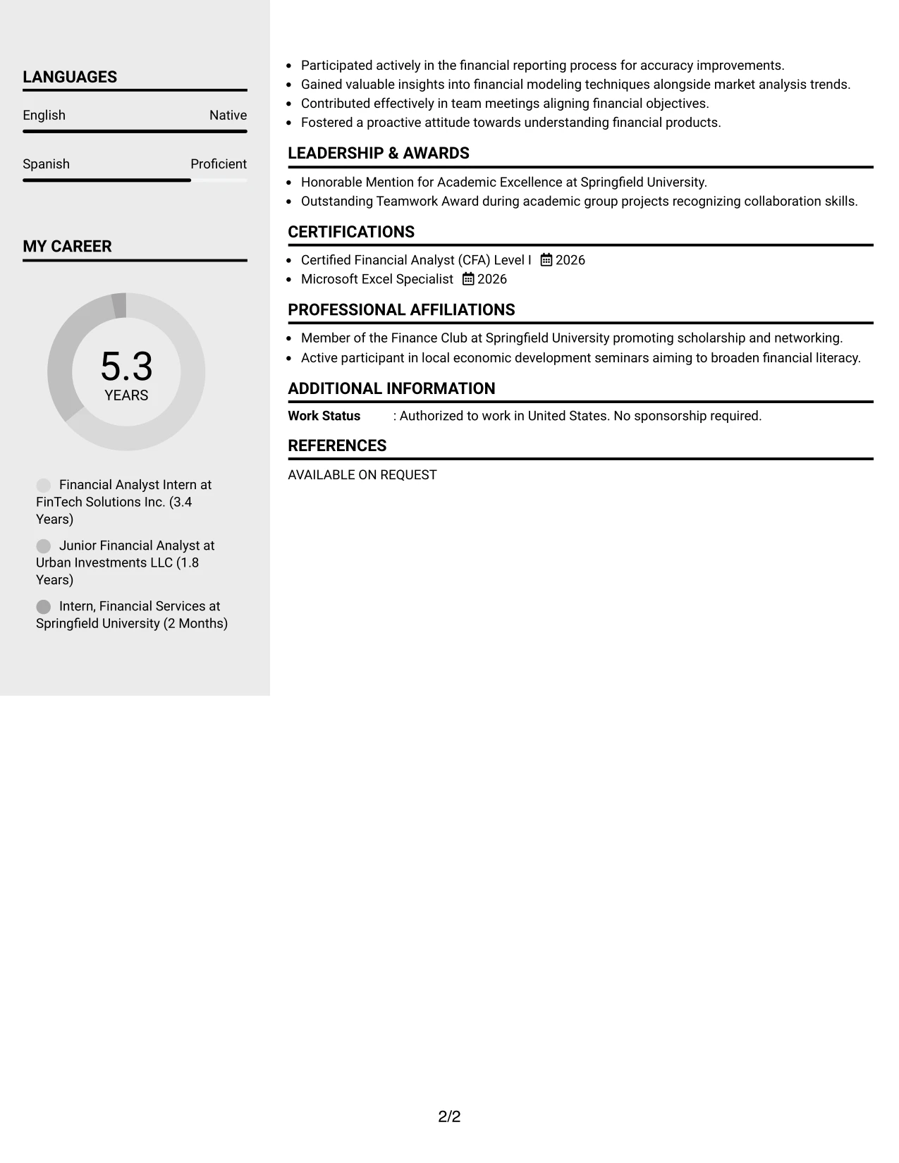 Resume Example Page 2