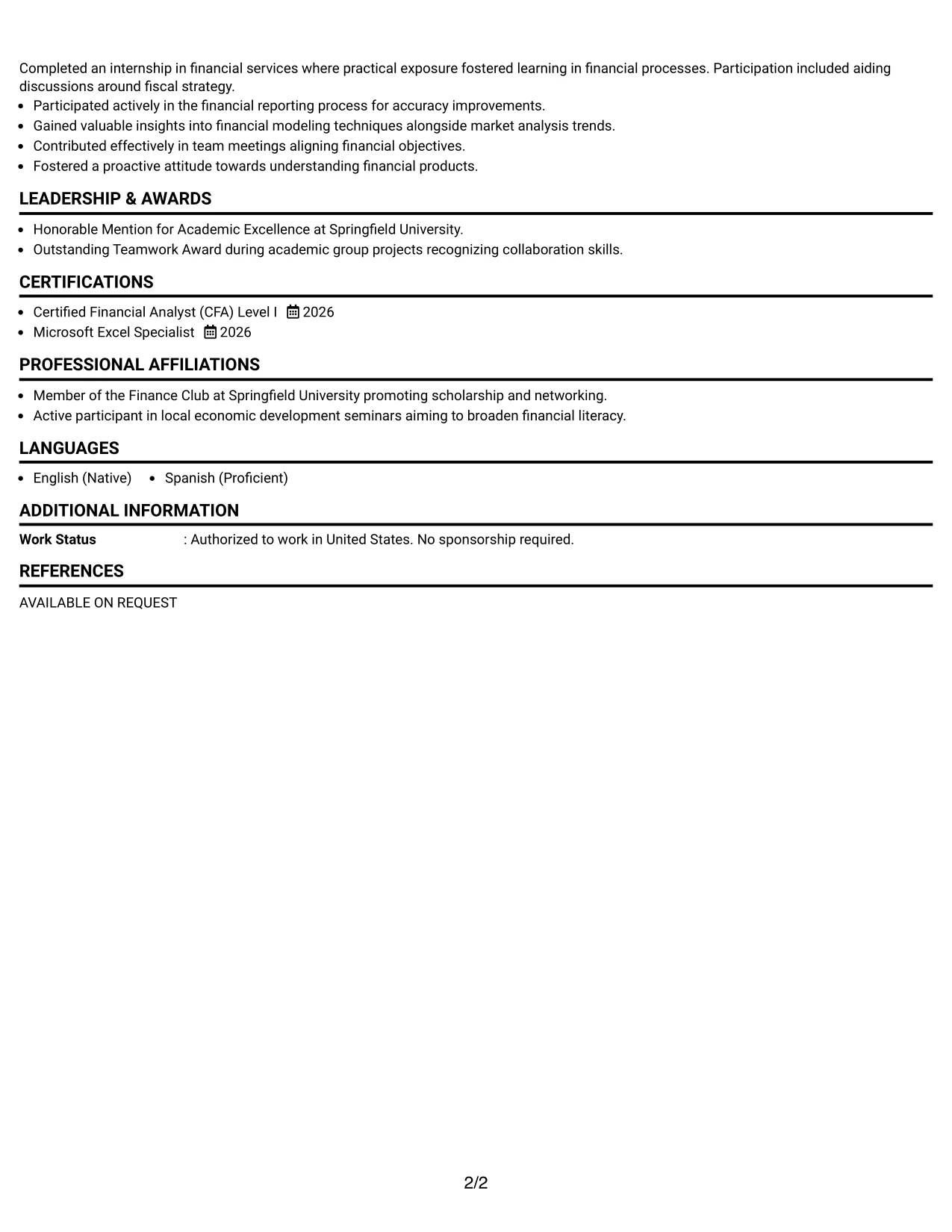 Resume Example Page 2