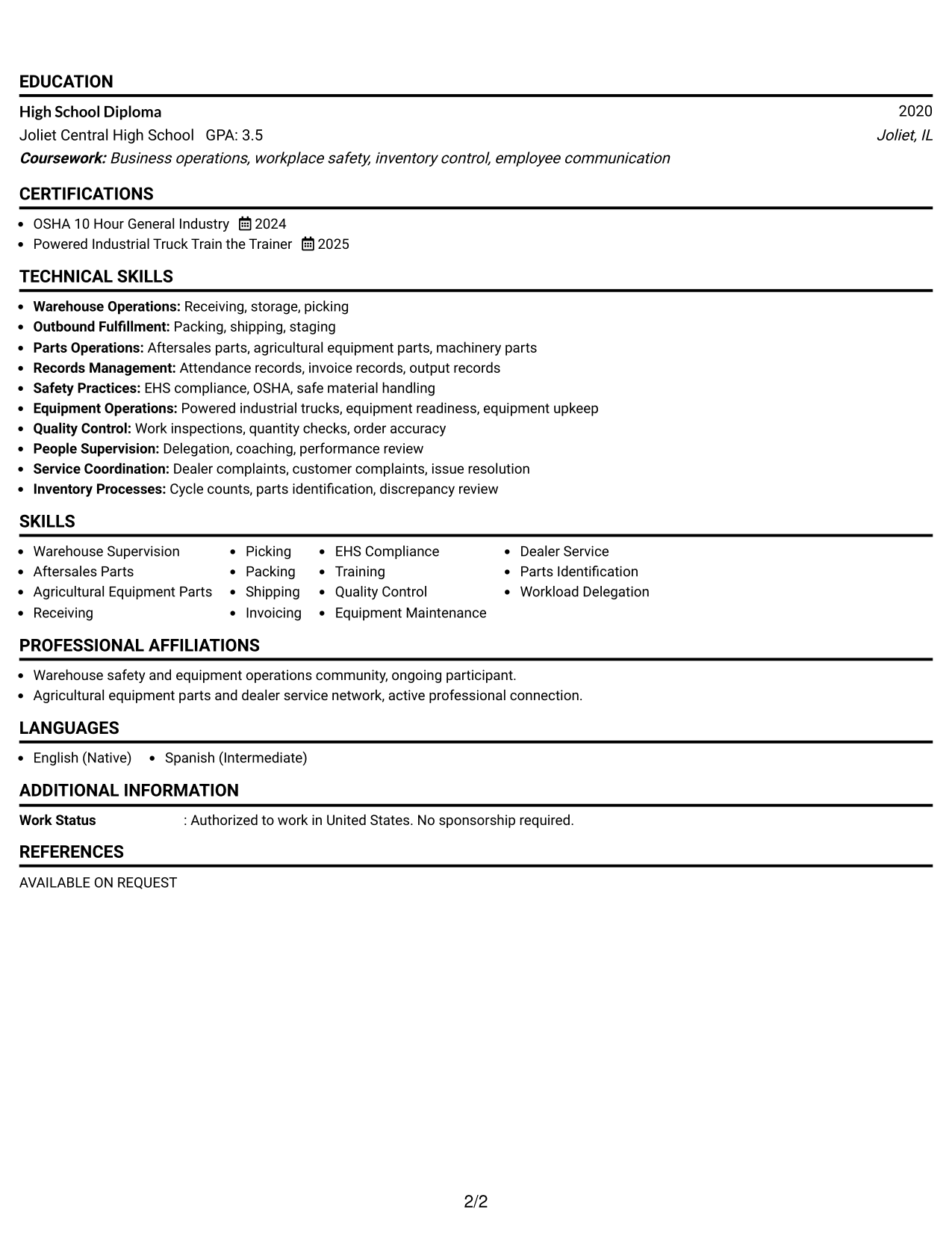 Resume Example Page 2